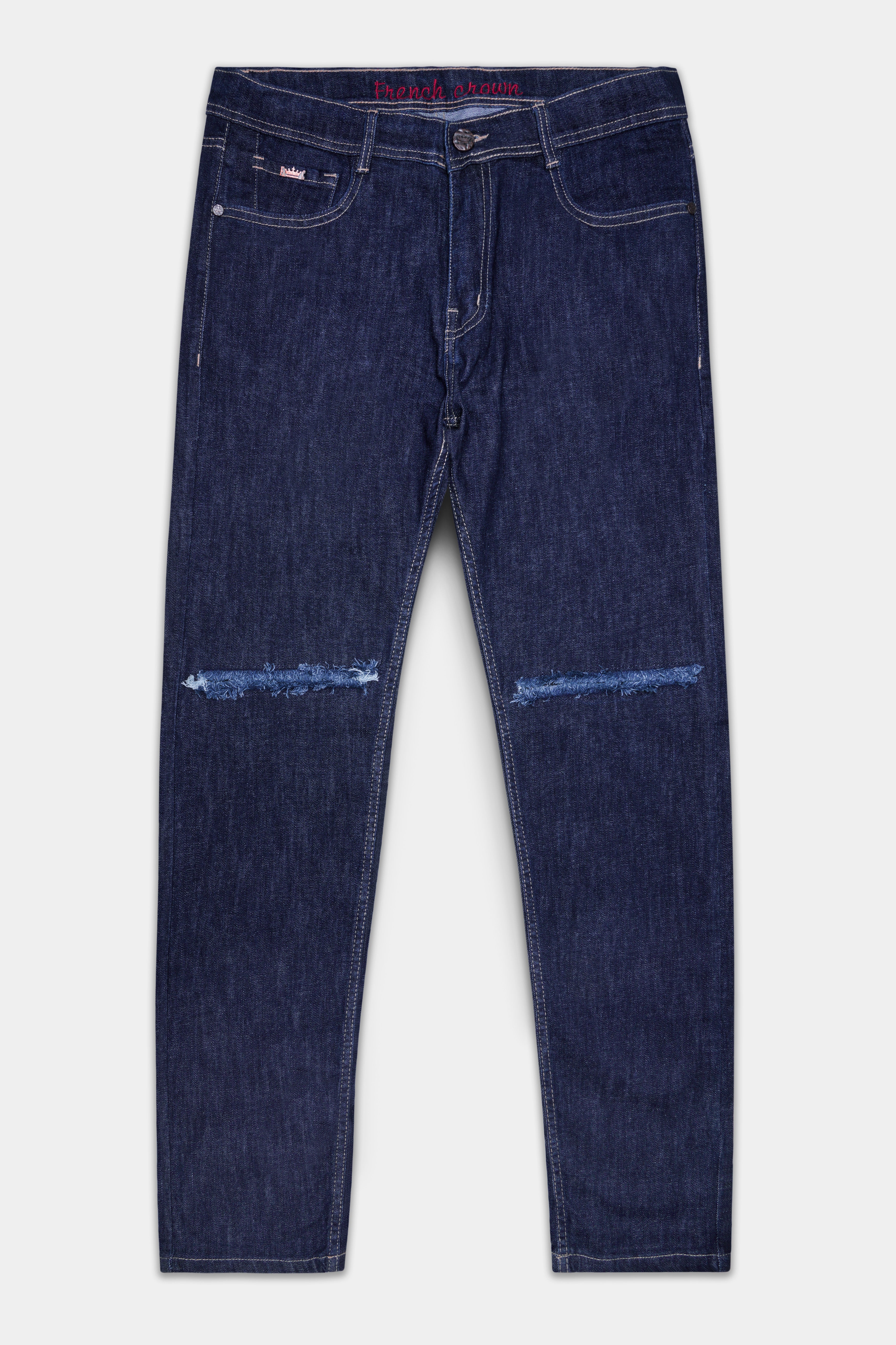 Stratos Blue Rinse Washed Textured Stretchable Denim