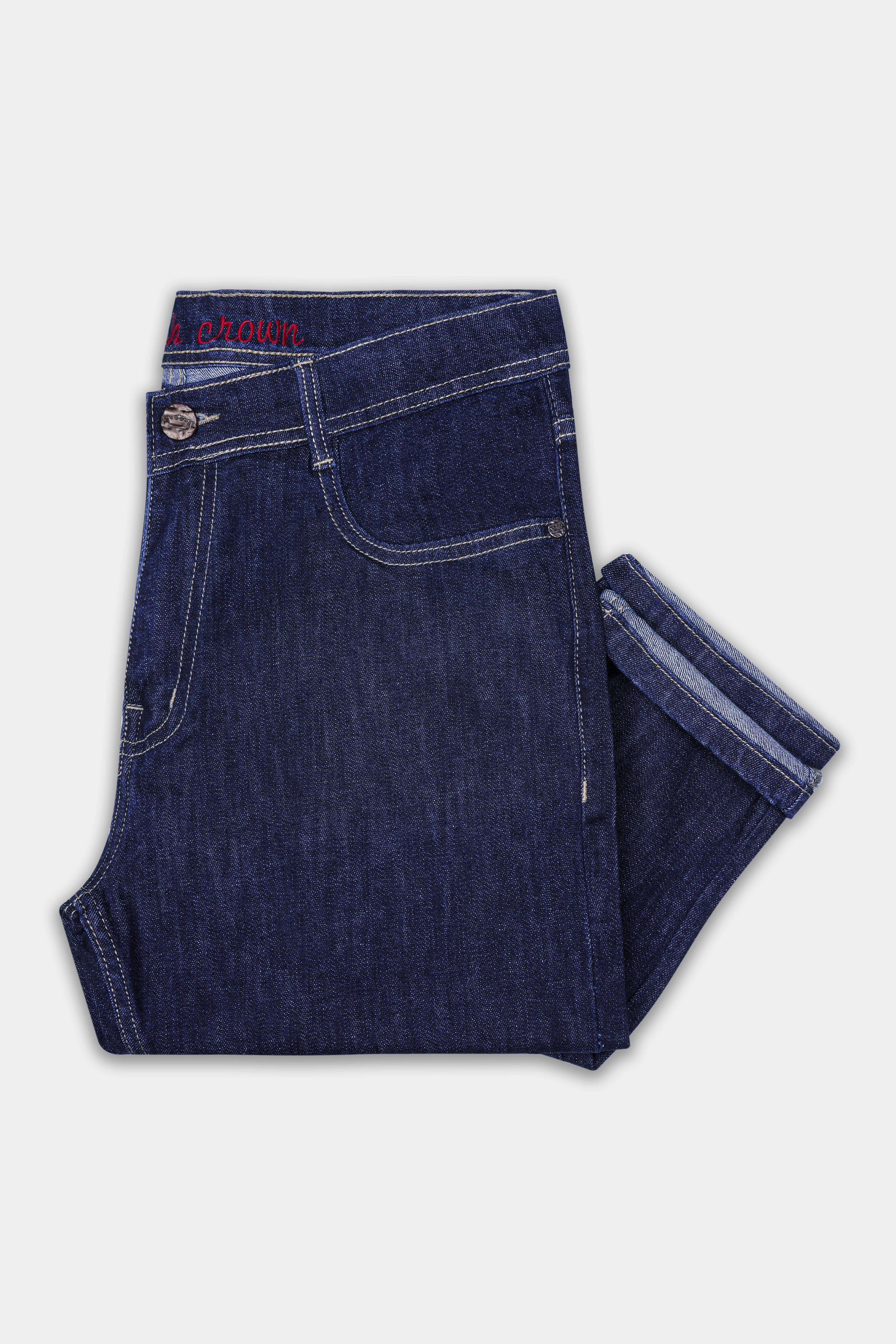 Stratos Blue Rinse Washed Textured Stretchable Denim