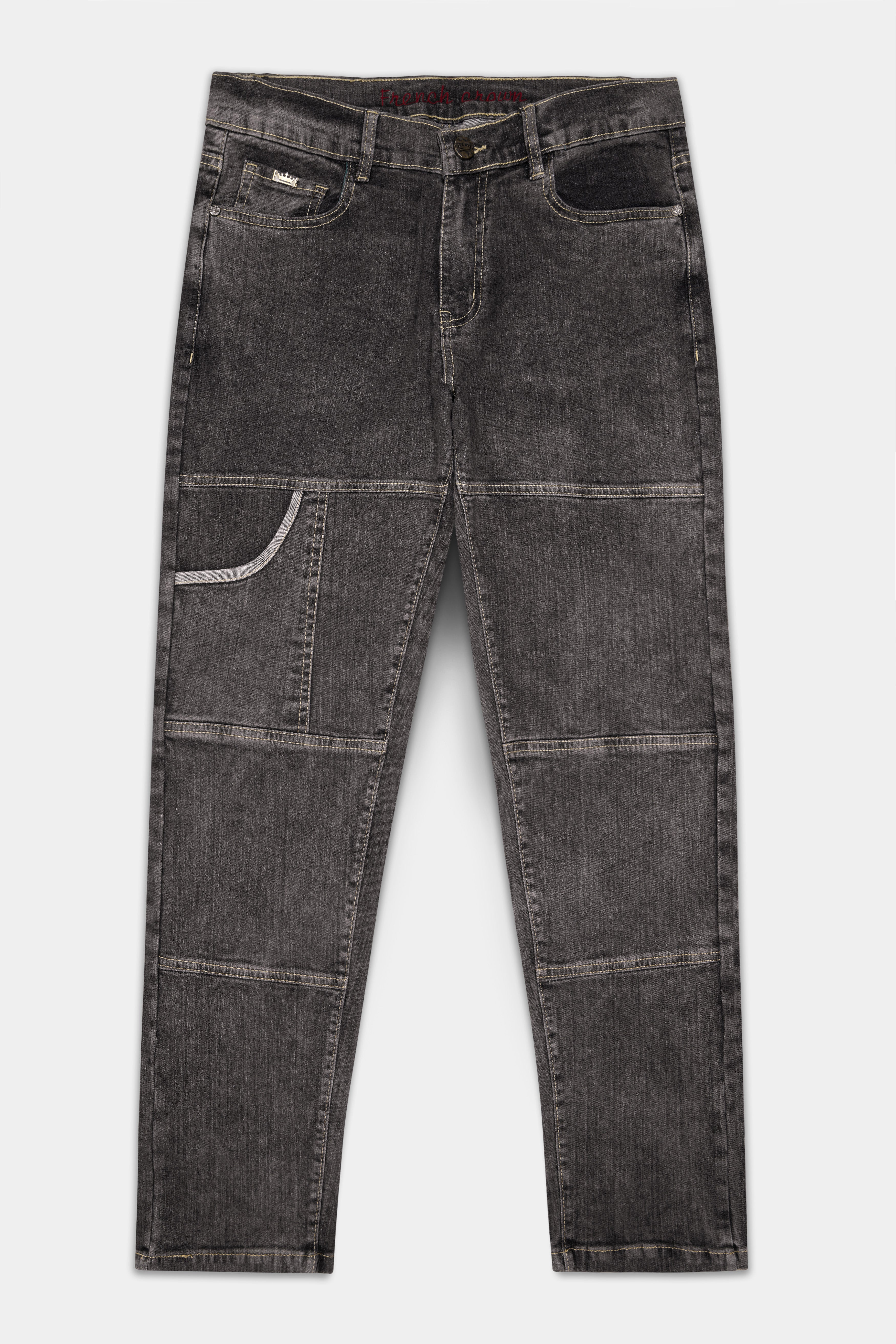 Iridium Gray Textured Stretchable Cargo Denim