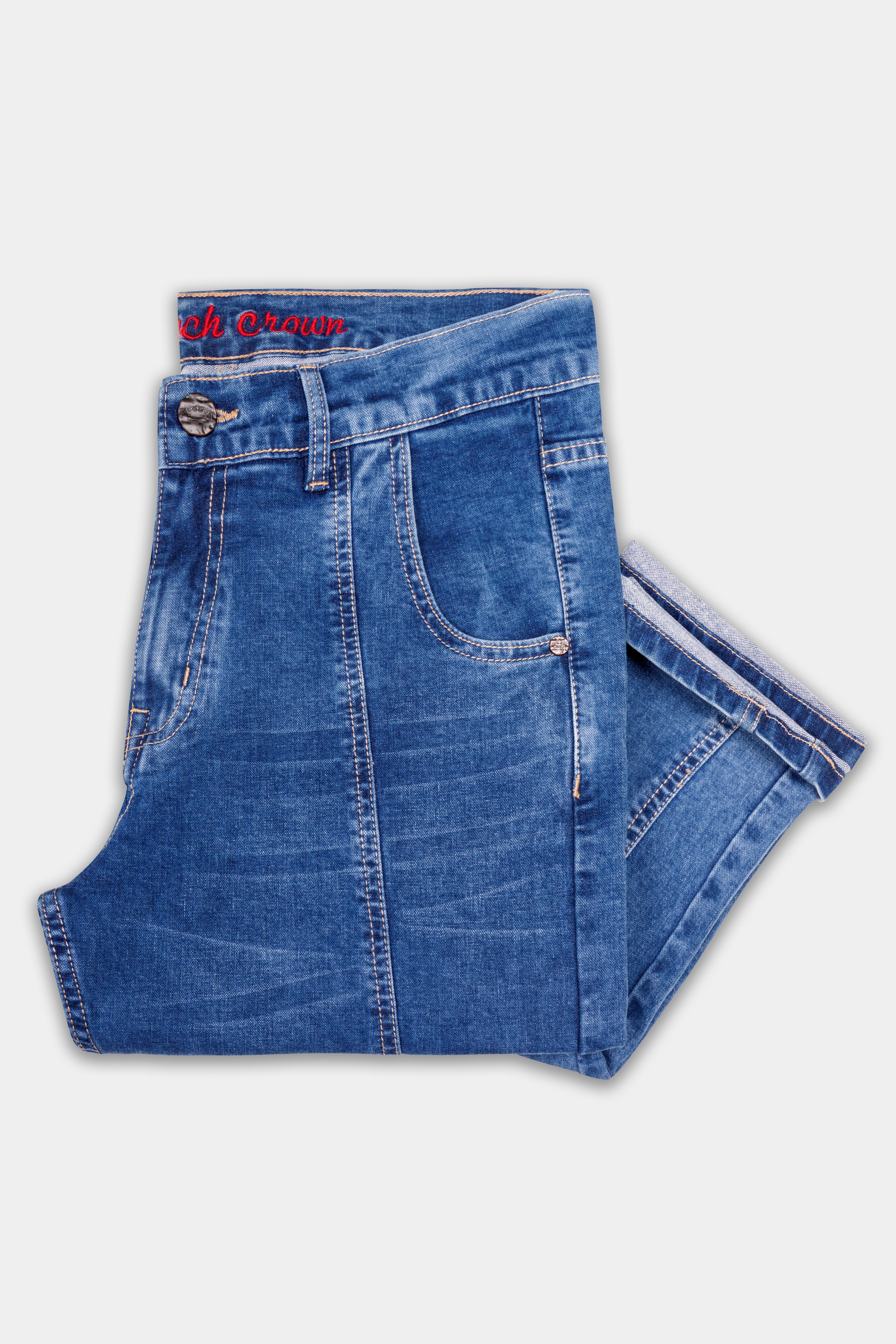 Brandeis Blue Whiskering Washed Stretchable Cargo Denim