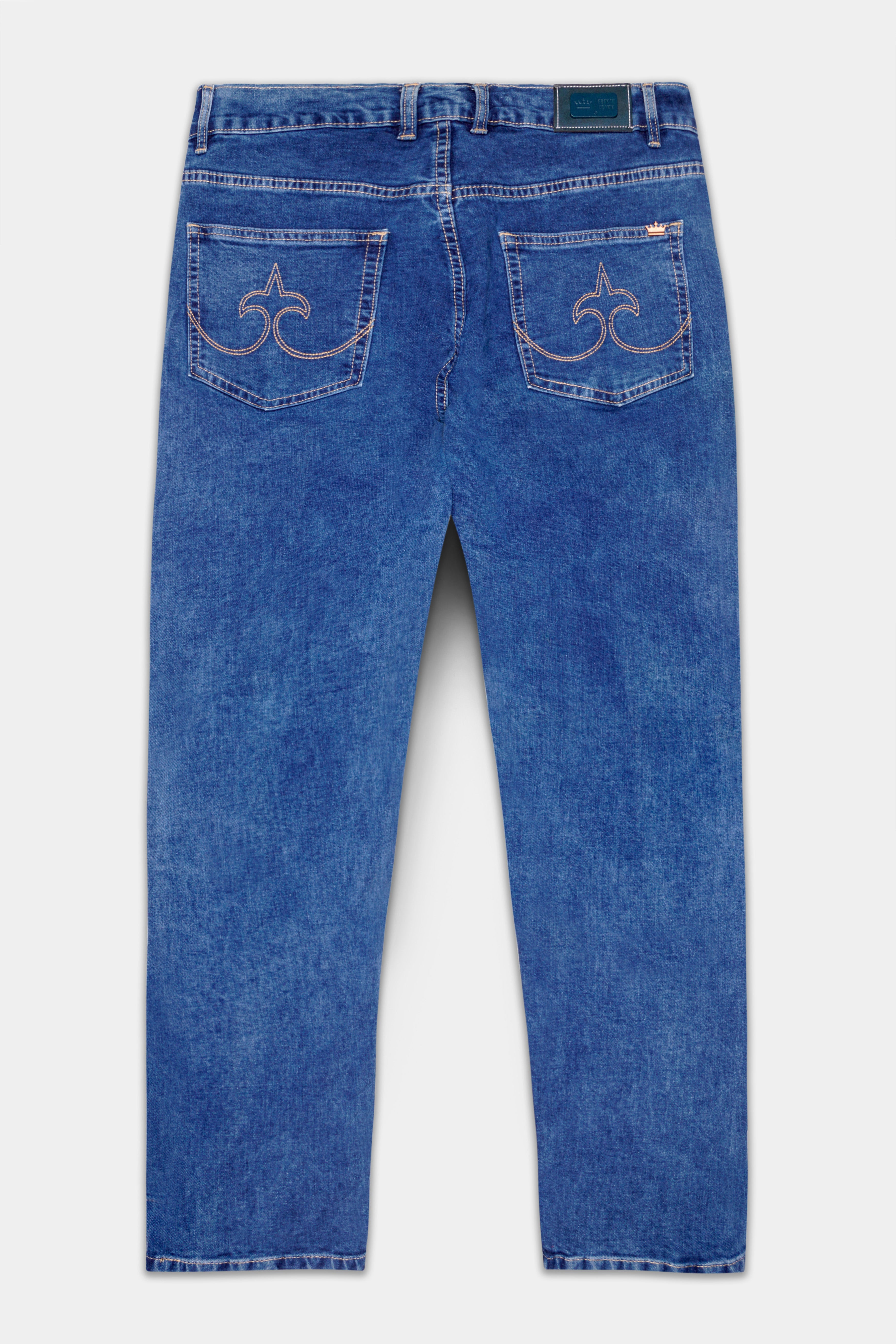 Brandeis Blue Whiskering Washed Stretchable Cargo Denim