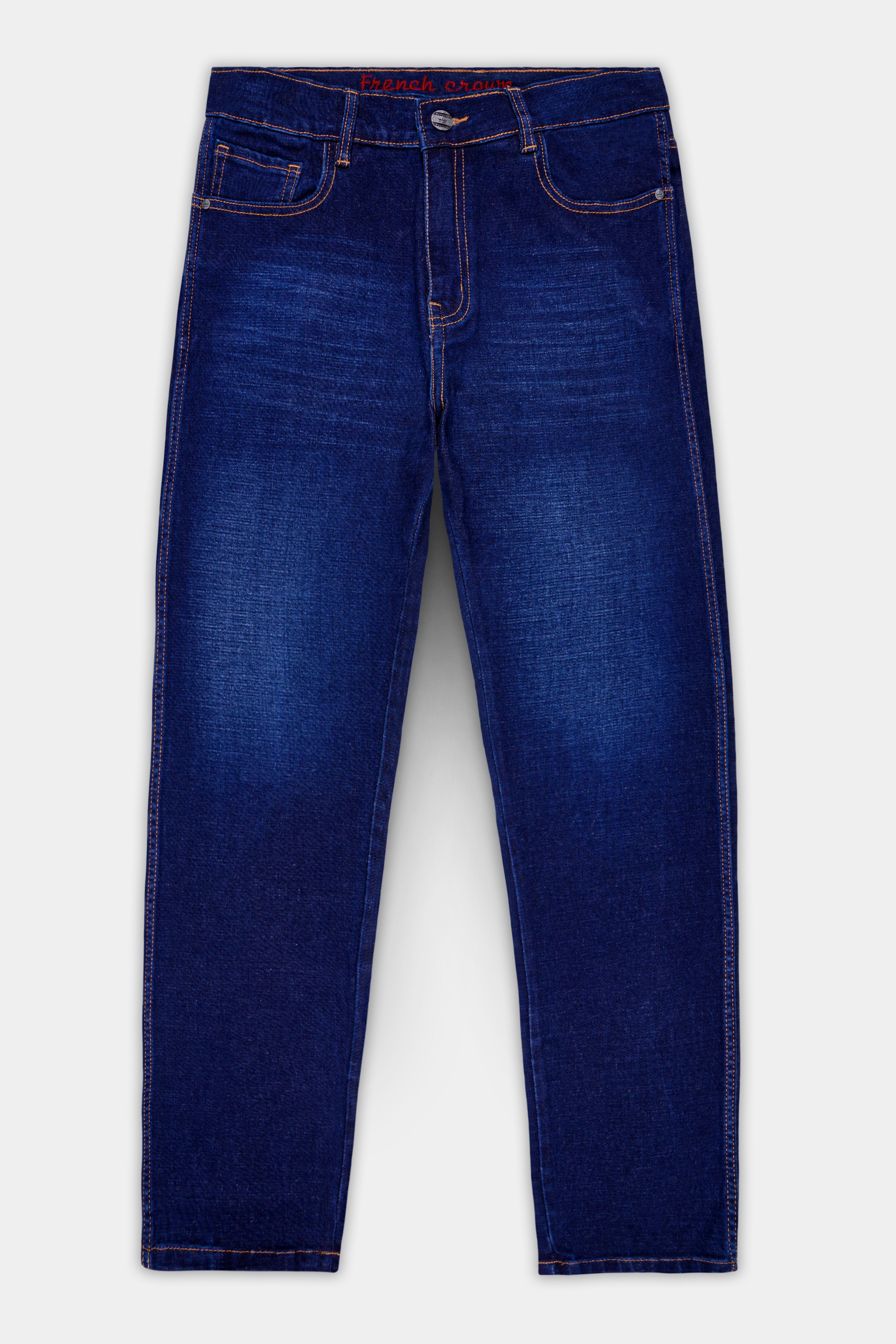 Velazure-Azure Blue Whiskering Washed Stretchable Denim