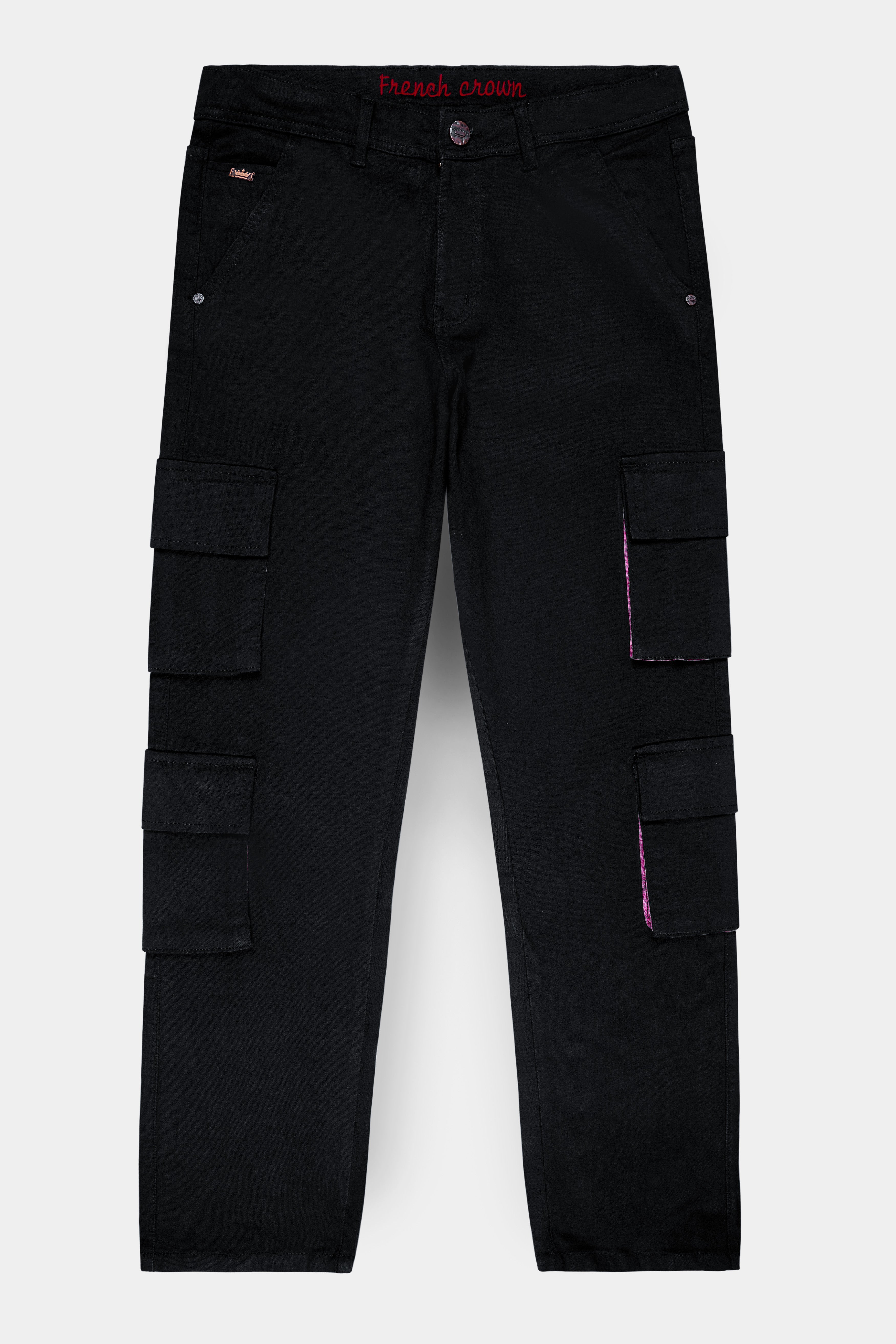 Noir-Midnight Black Clean Look Stretchable Cargo Denim