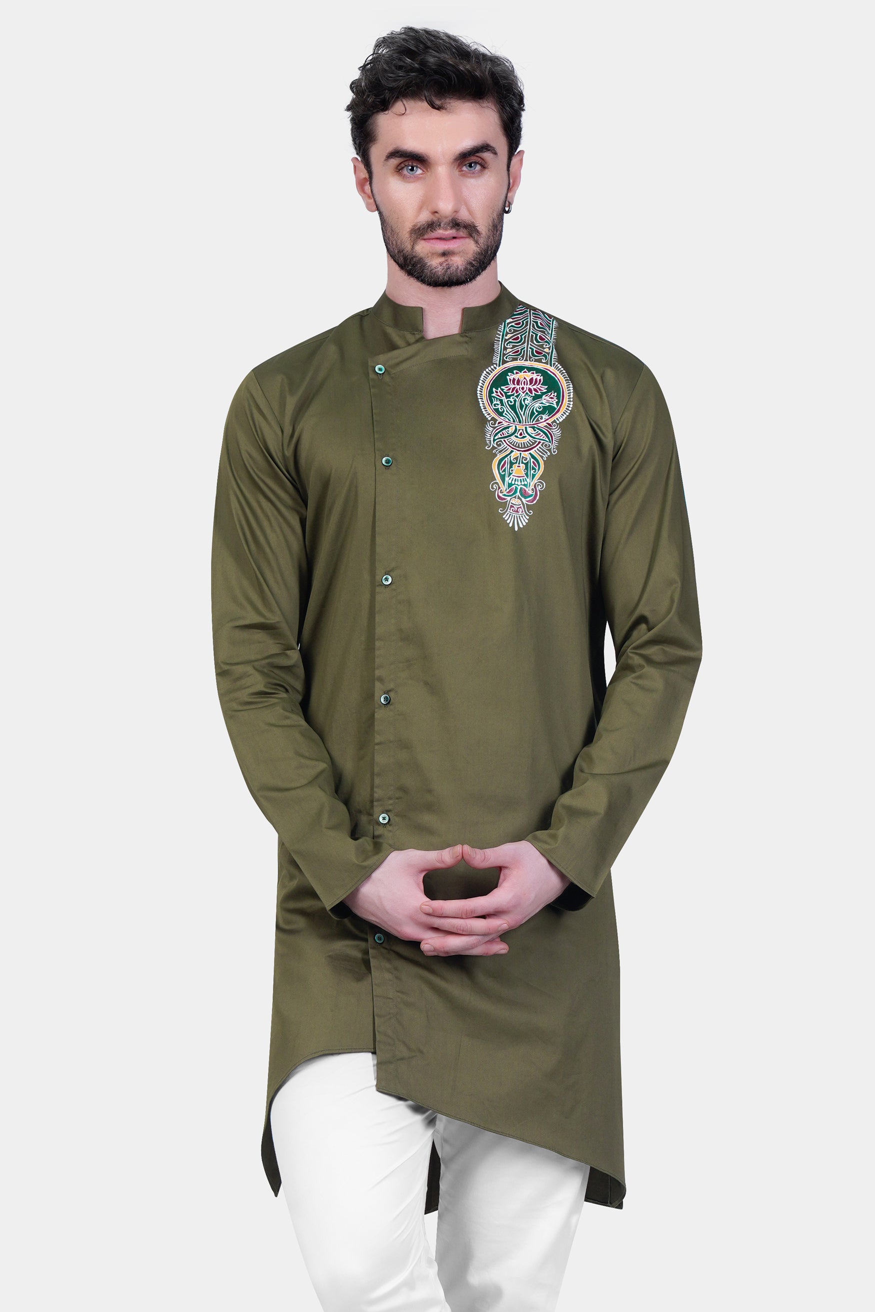 Hemlock Green Alpana Art Hand Painted Subtle Sheen Super Soft Premium Cotton Designer kurta