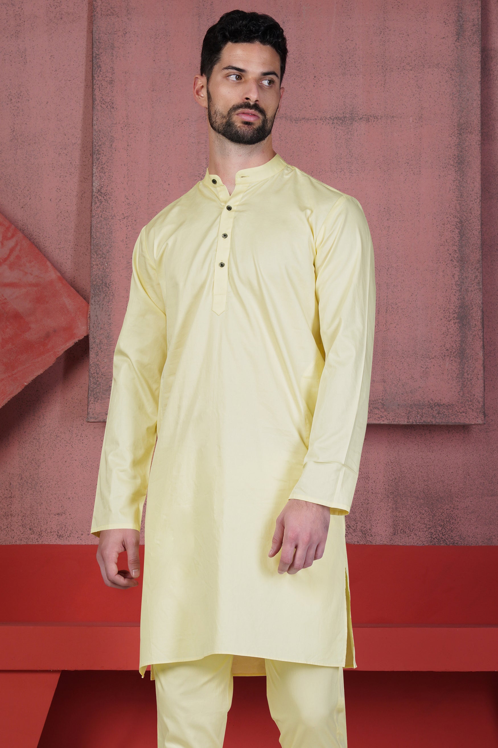 Citrine Yellow Subtle Sheen Super Soft Premium Cotton Kurta