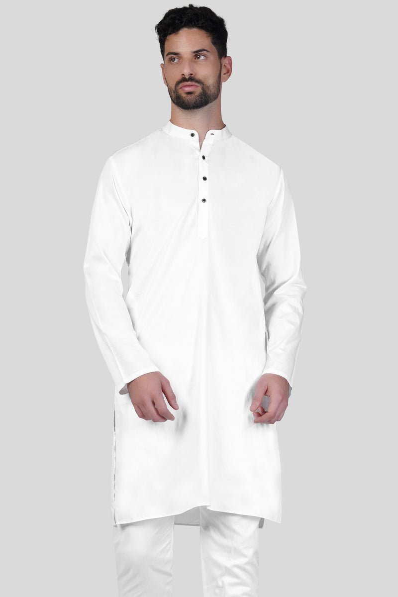 BRIGHT WHITE SUBTLE SHEEN SUPER SOFT PREMIUM COTTON KURTA