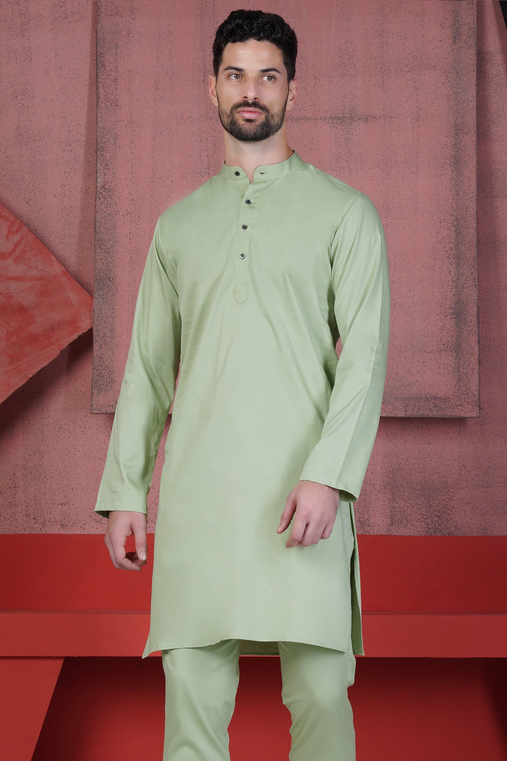 Coriander Green Subtle Sheen Super Soft Premium Cotton Kurta