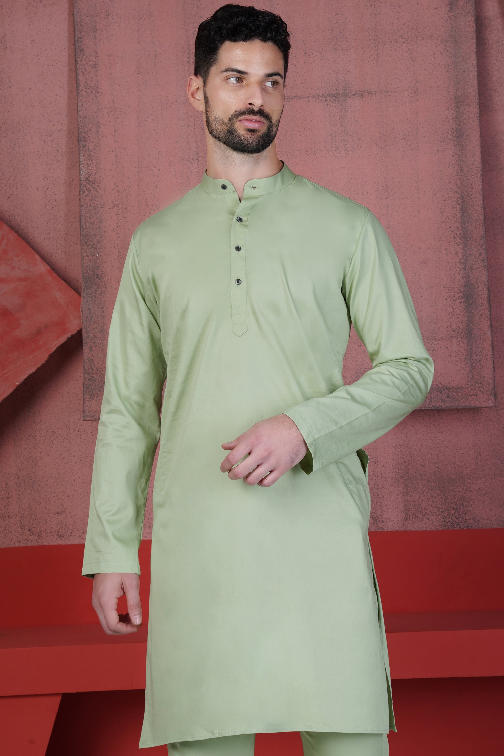 Coriander Green Subtle Sheen Super Soft Premium Cotton Kurta