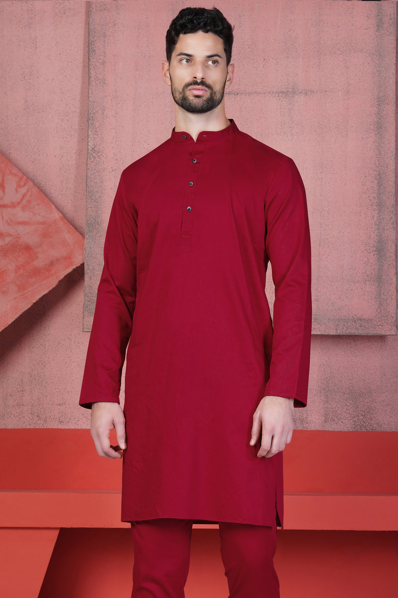 VIVID AUBURN RED SUBTLE SHEEN SUPER SOFT PREMIUM COTTON KURTA