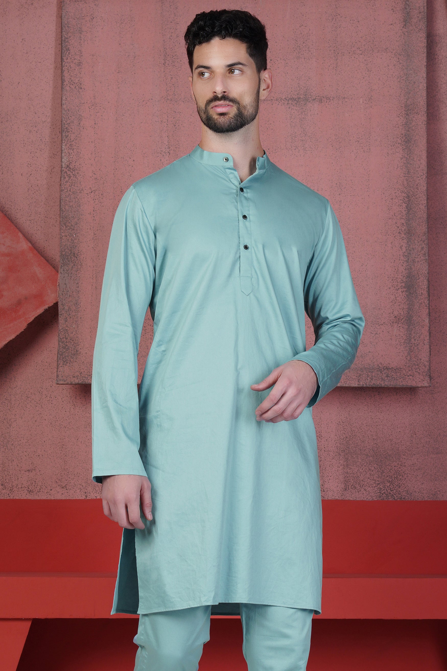 Glacier Blue Subtle Sheen Super Soft Premium Cotton Kurta