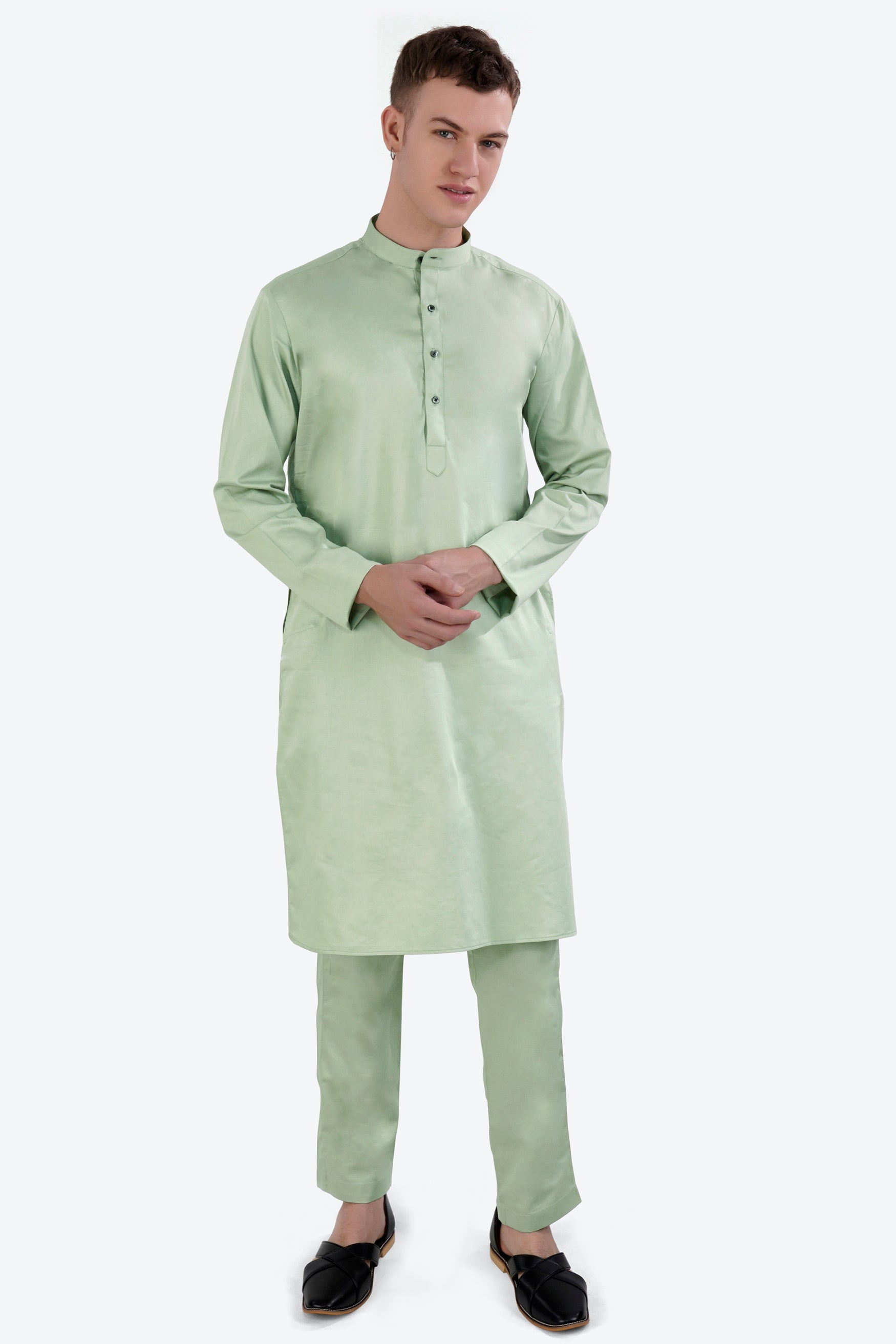 Coriander Green Subtle Sheen Super Soft Premium Cotton Kurta