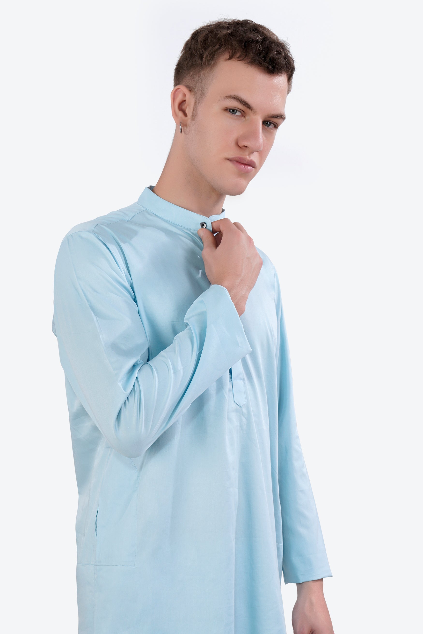 Turquoise Blue Subtle Sheen Super Soft Premium Cotton Kurta