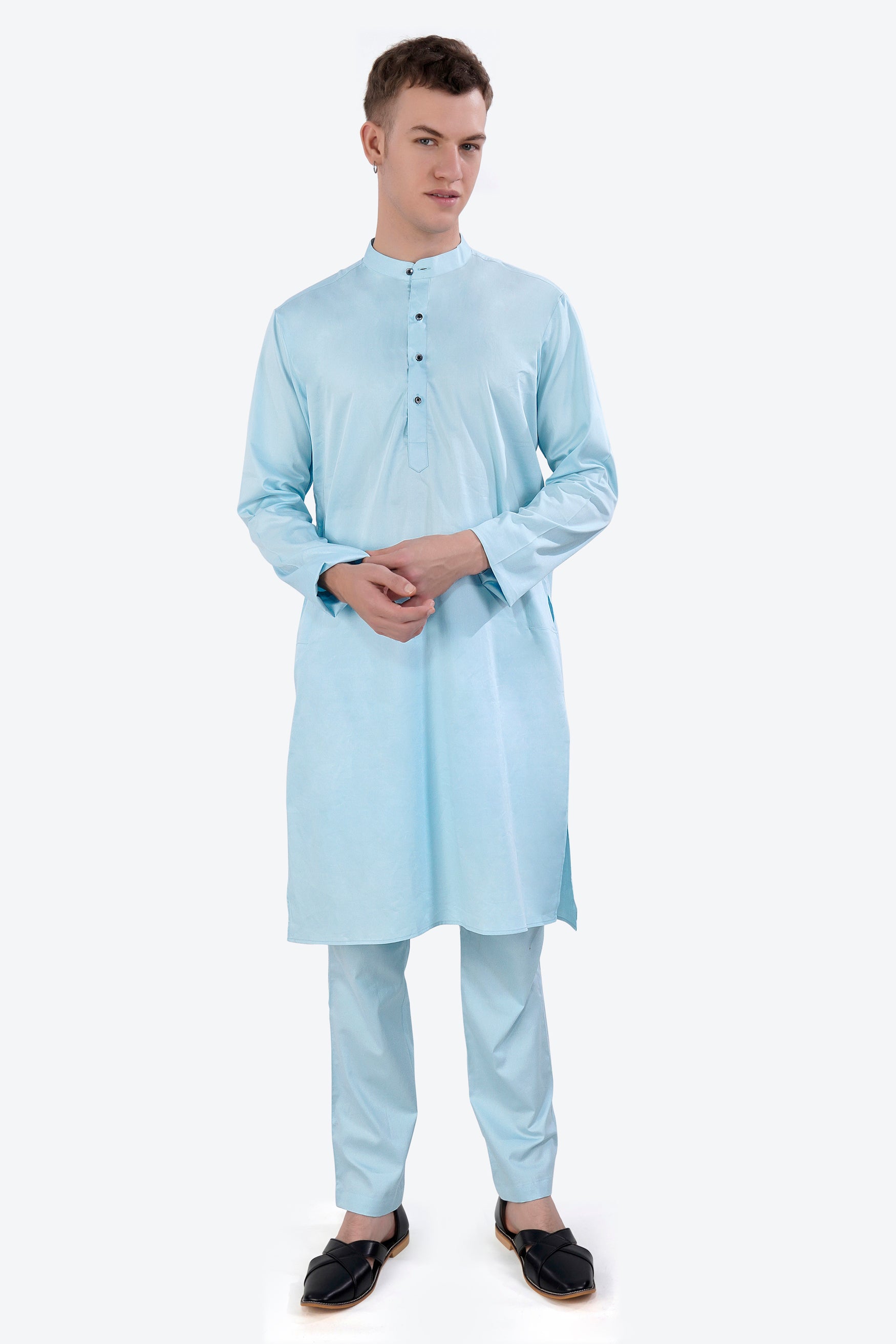 Turquoise Blue Subtle Sheen Super Soft Premium Cotton Kurta