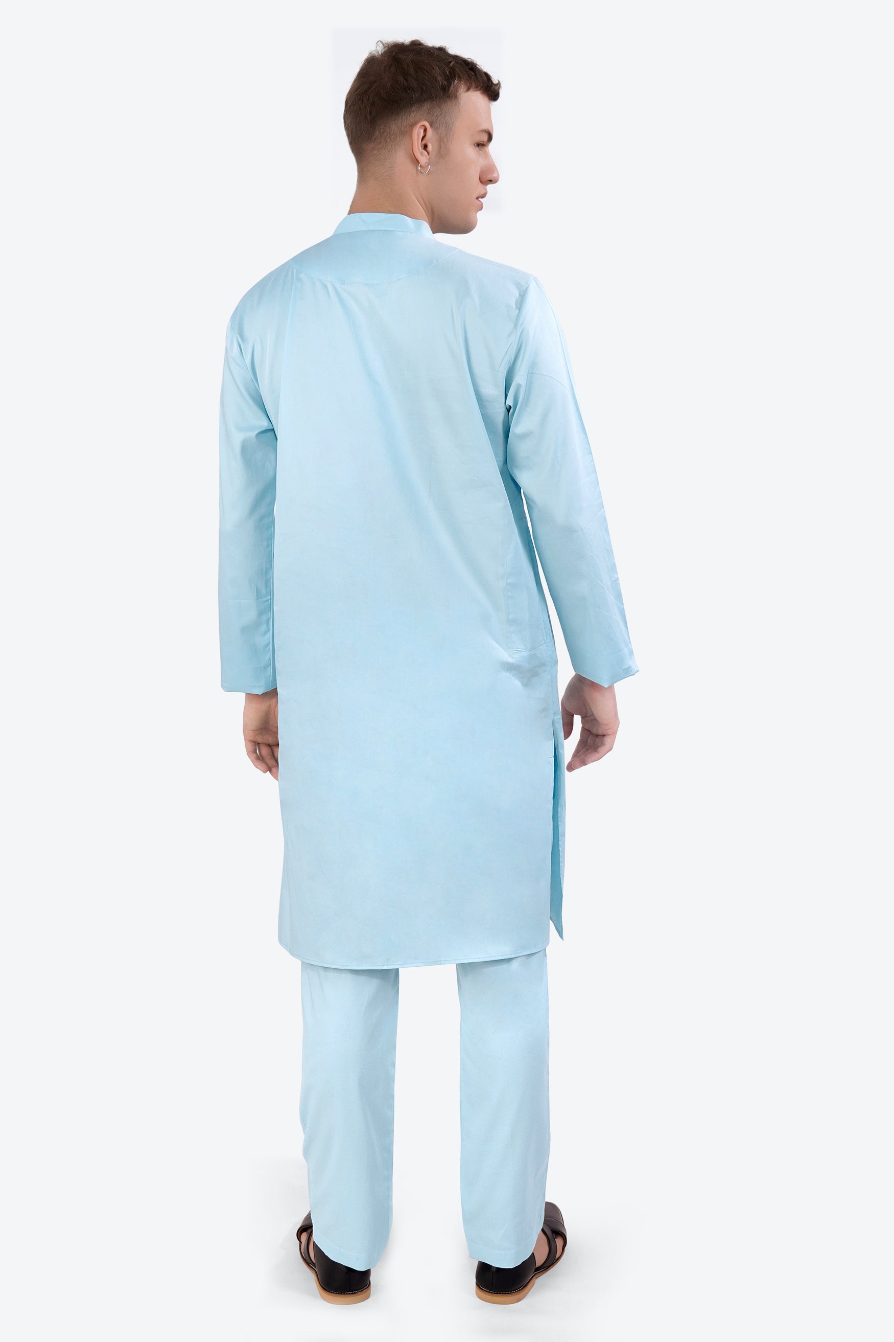 Turquoise Blue Subtle Sheen Super Soft Premium Cotton Kurta