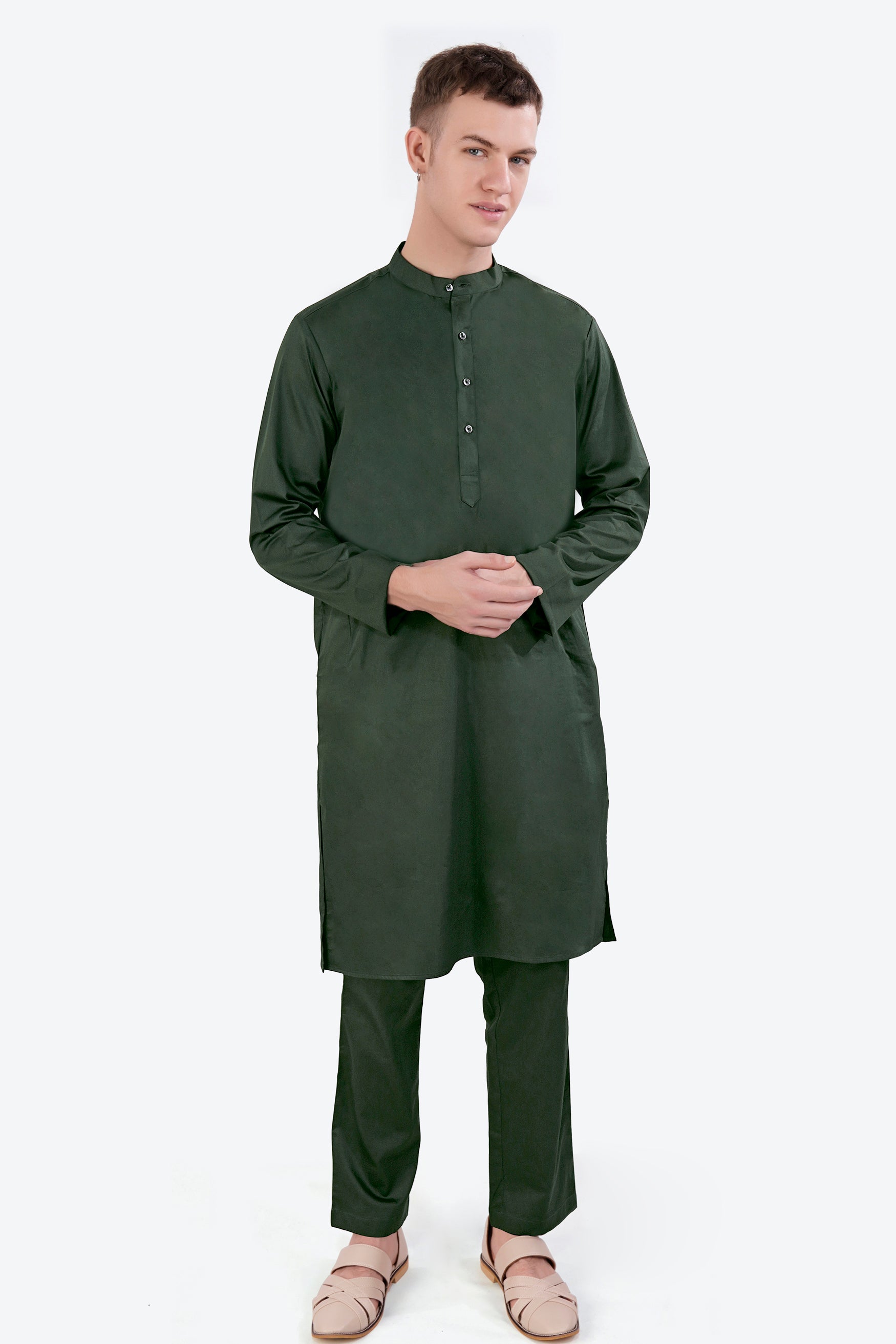 Timber Green Subtle Sheen Super Soft Premium Cotton Kurta