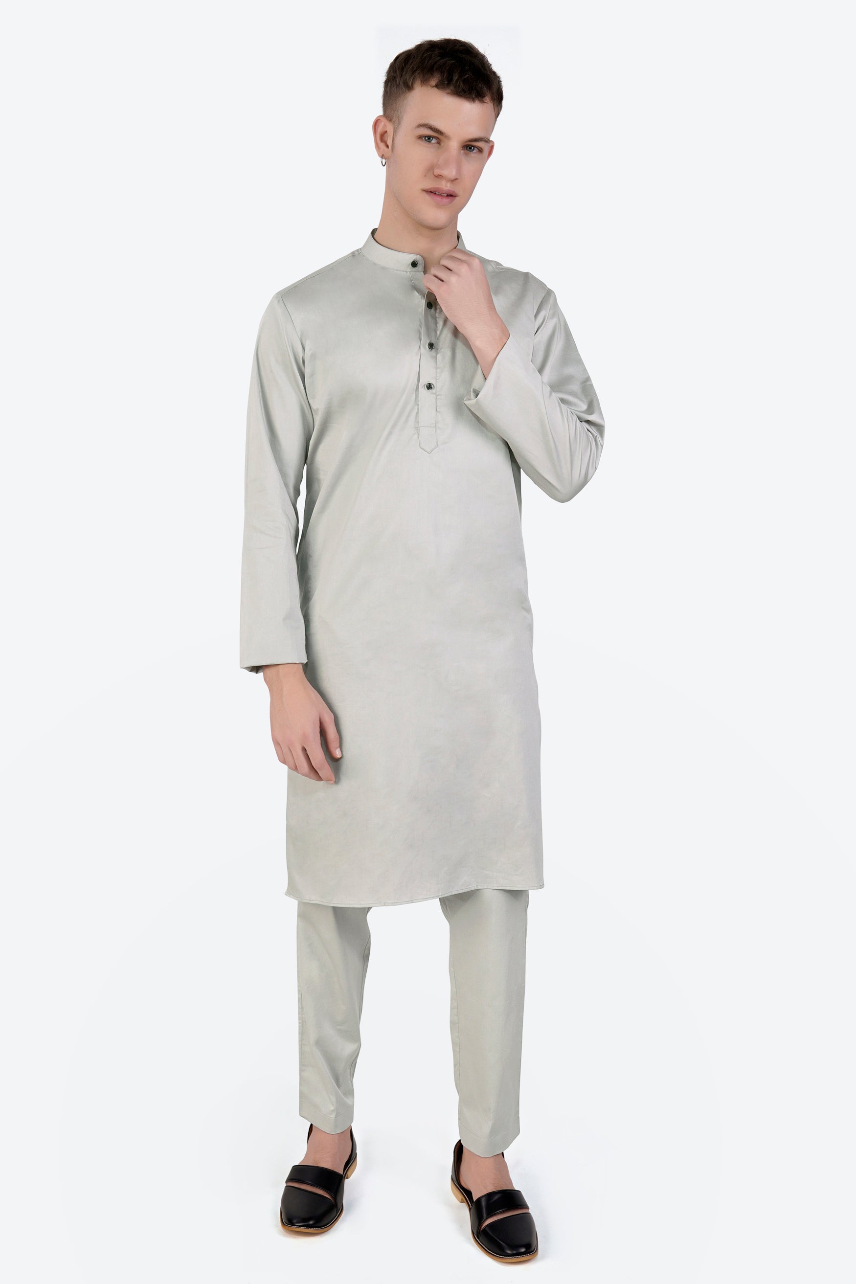 Celeste Gray Subtle Sheen Super Soft Premium Cotton Kurta