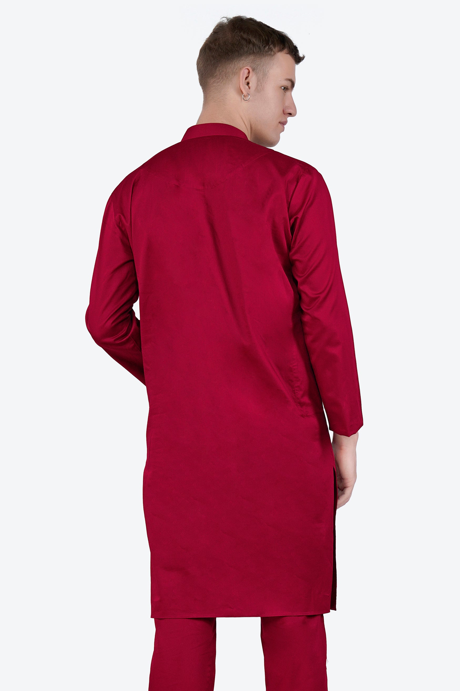 Vivid Auburn Red Subtle Sheen Super Soft Premium Cotton Leaves Embroidered Designer Kurta Set