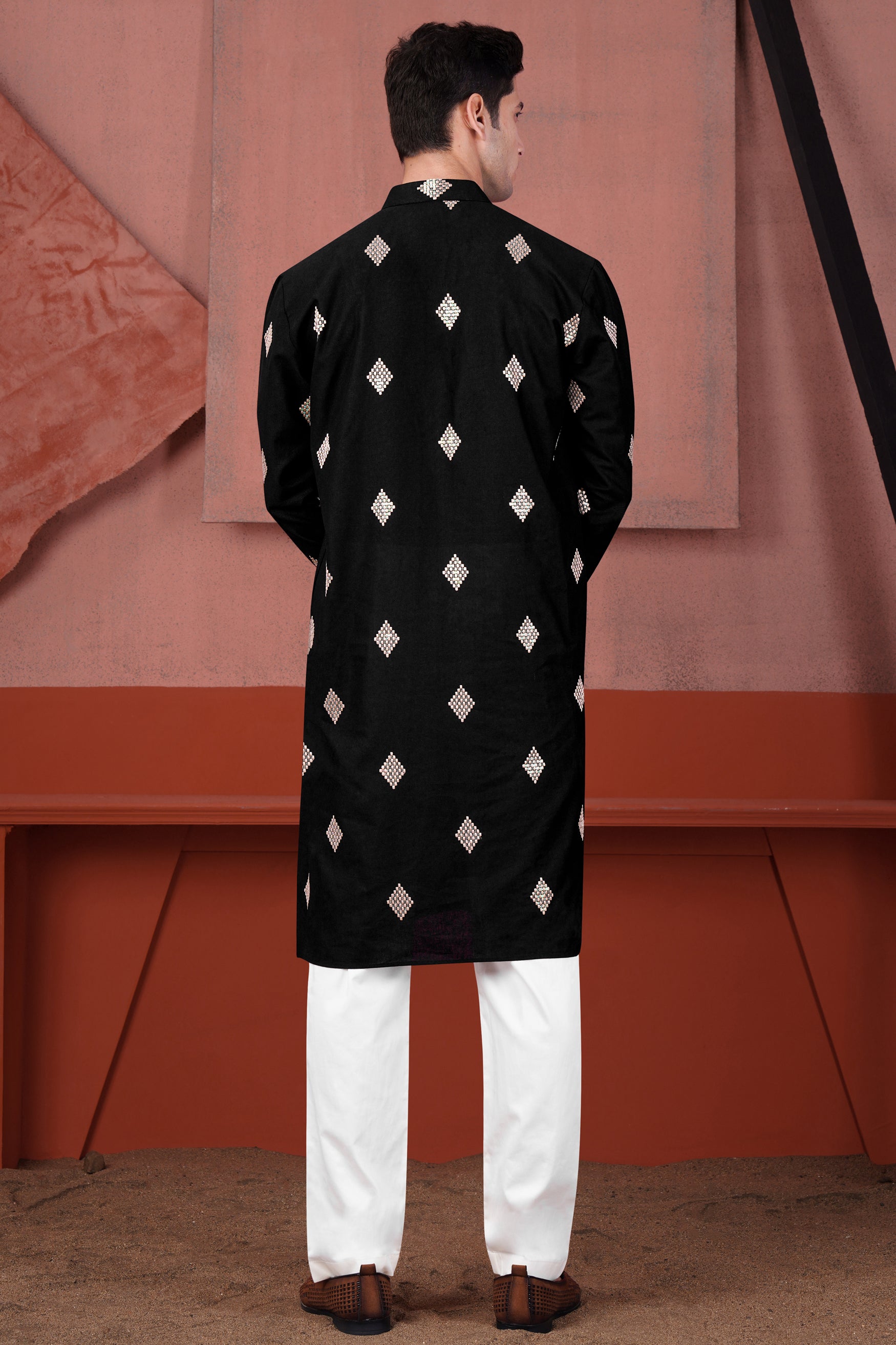 Jade Black Geometric Embroidered Luxurious Linen Designer Kurta