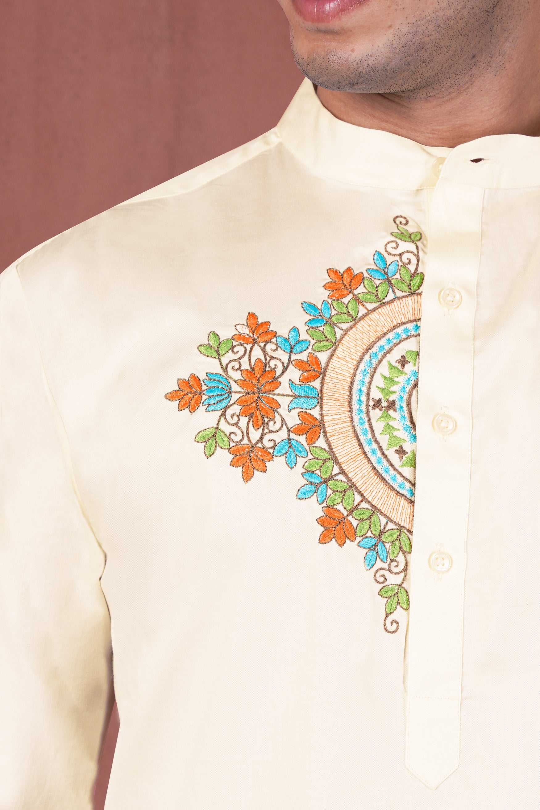 Fantasy Cream Floral Embroidered Subtle Sheen Super Soft Premium Cotton Designer Kurta