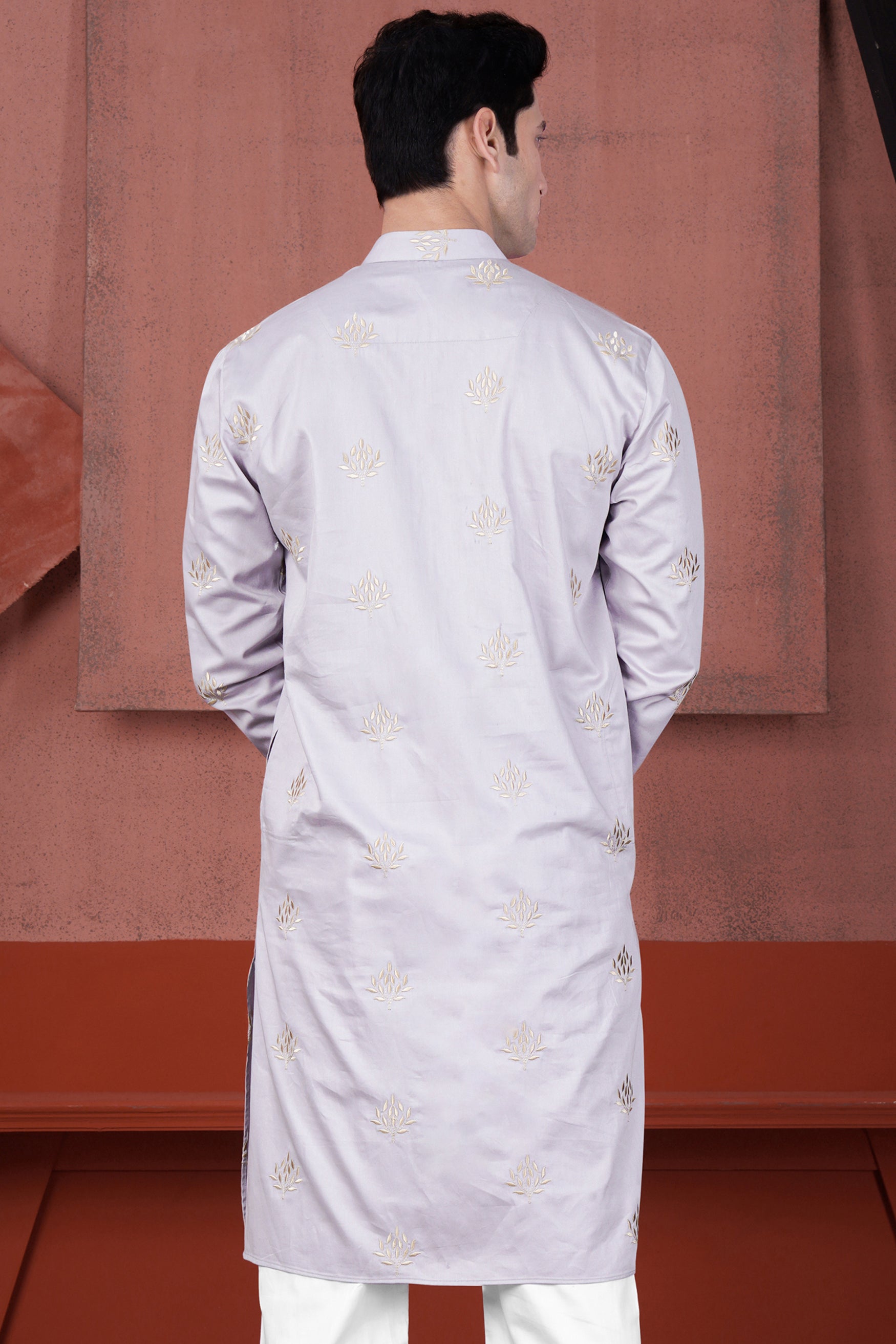 Pearl Lavender Leaves Embroidered Subtle Sheen Super Soft Premium Cotton Designer Kurta