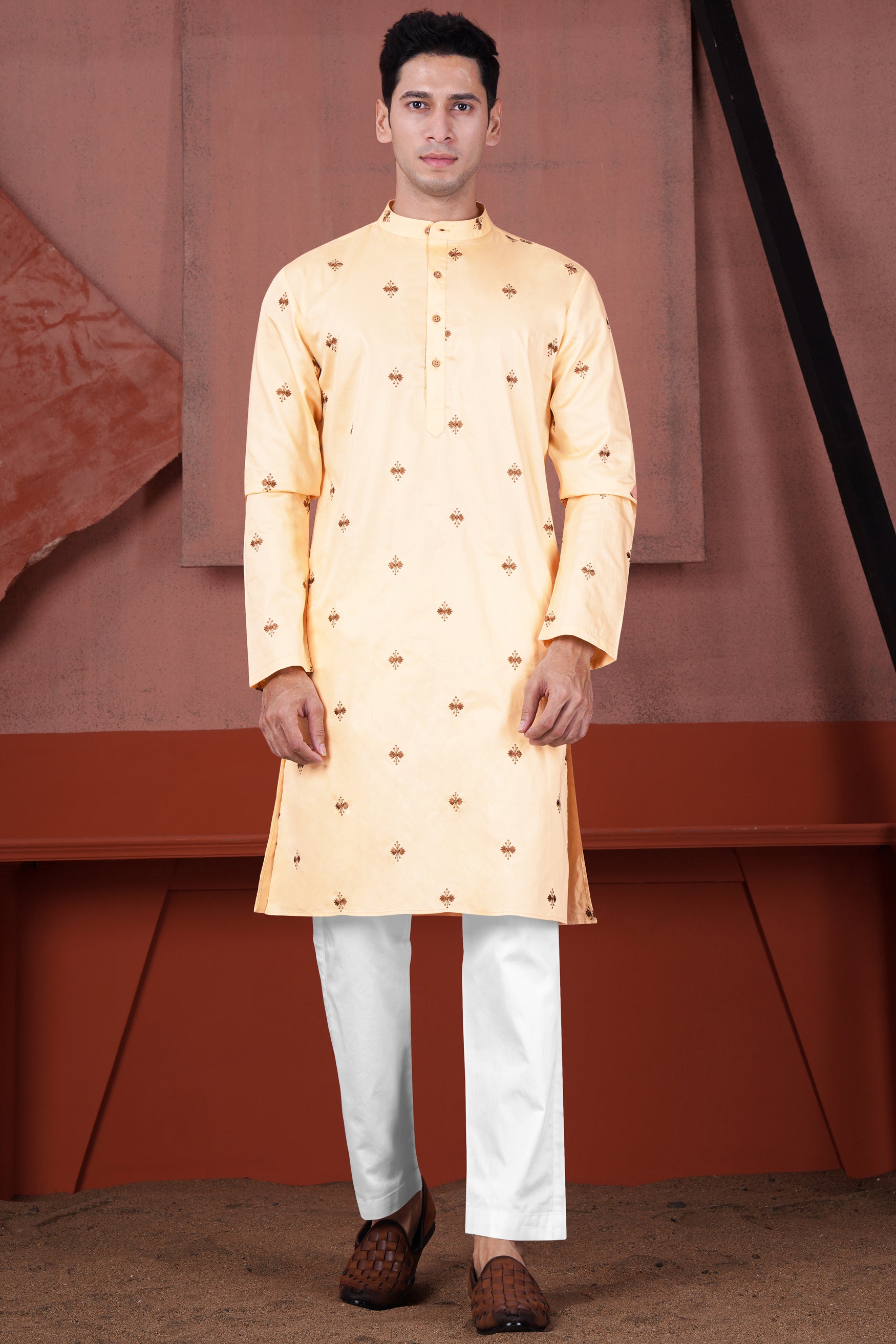 Karry Beige Embroidered Subtle Sheen Super Soft Premium Cotton Designer Kurta