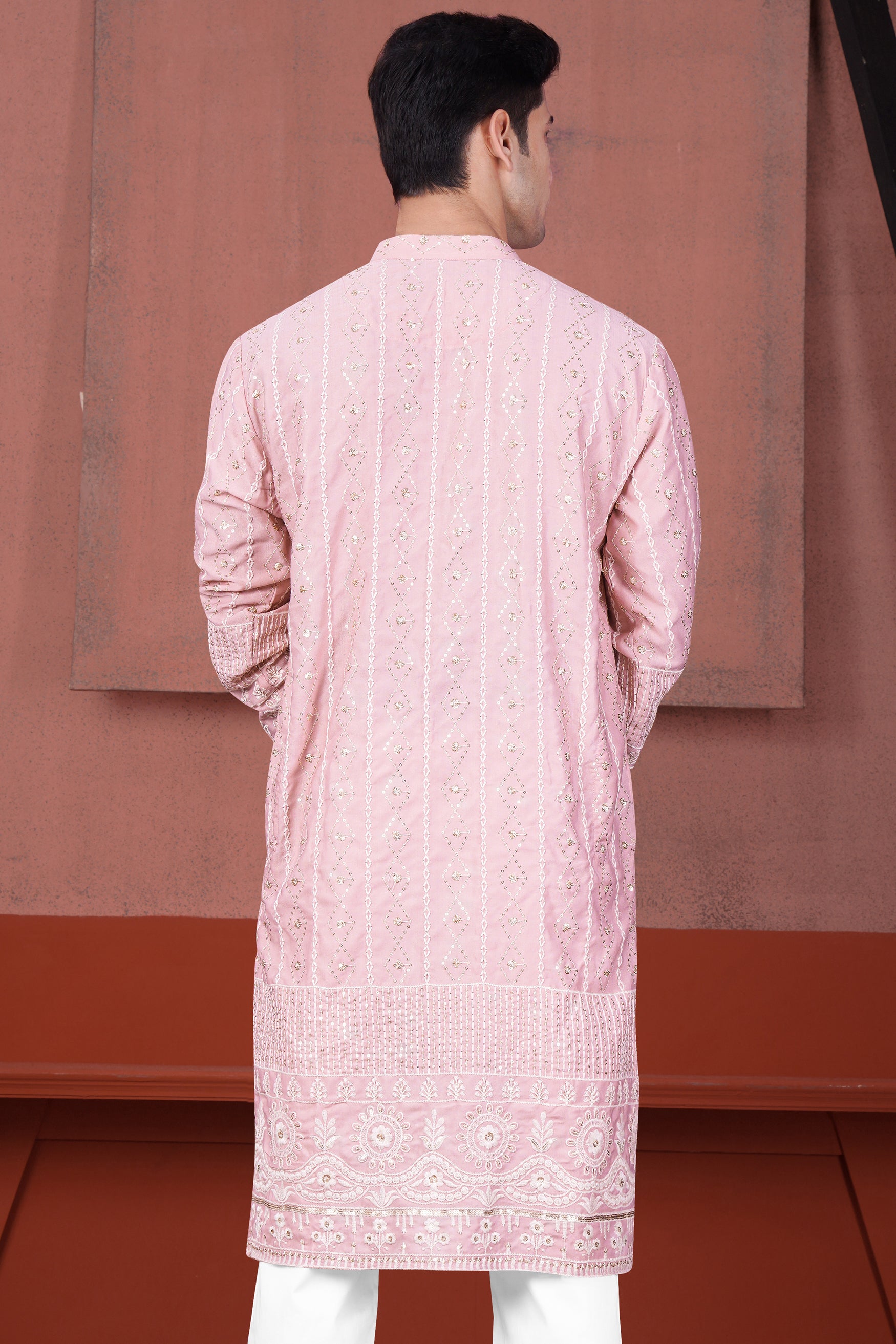 Oyster Pink Embroidered with Sequin Work Viscose Designer Kurta