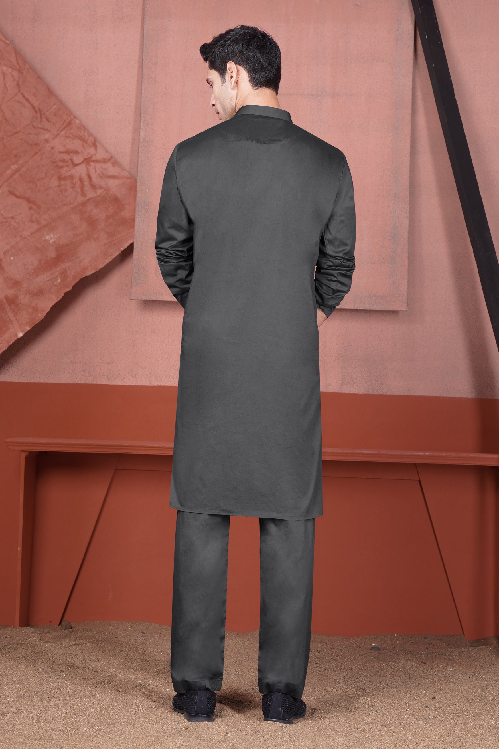 Iridium Gray Deity Durga Hand Painted Subtle Sheen Super Soft Premium Cotton Designer Kurta