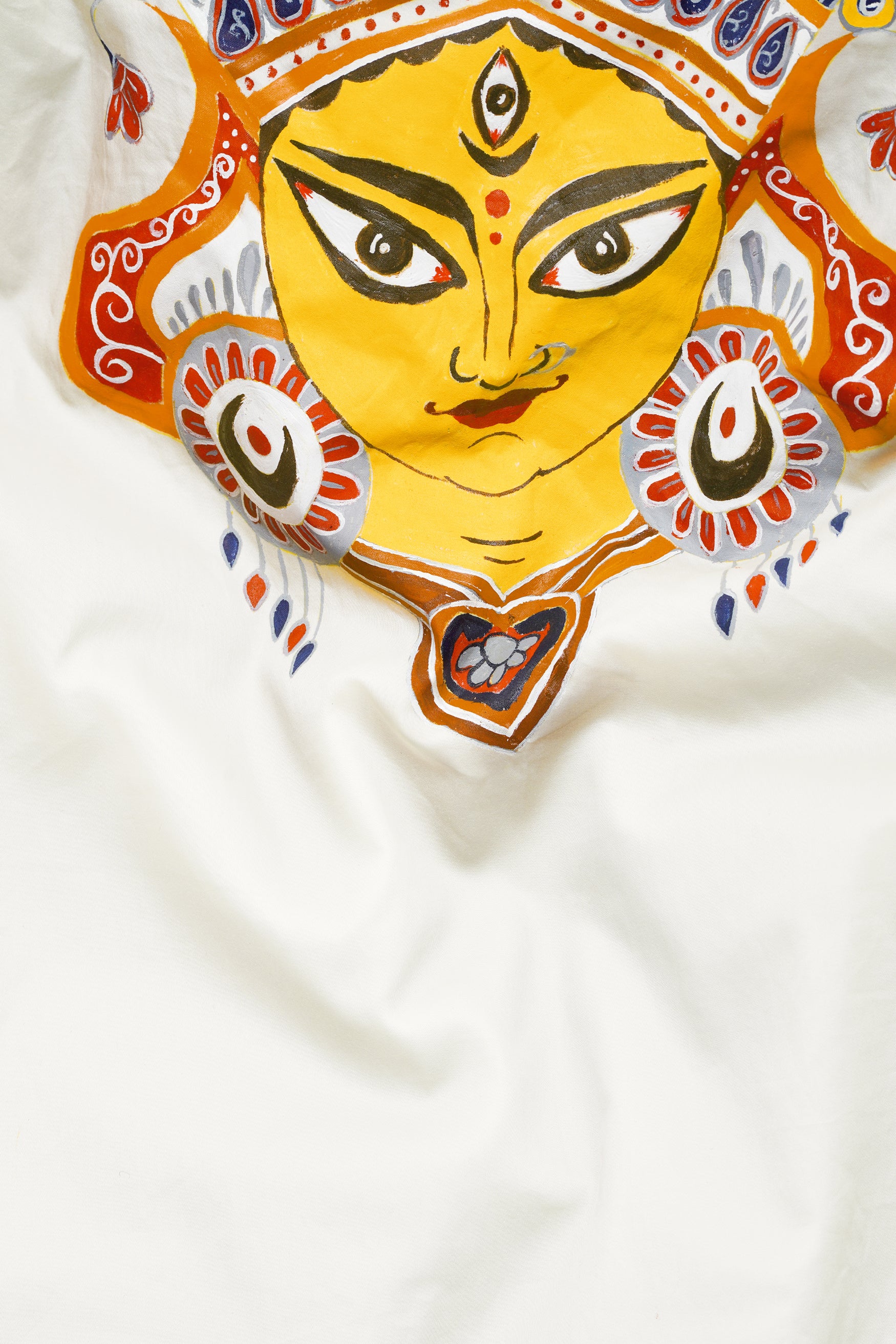 Merino Cream Deity Durga Hand Painted Effect printed Subtle Sheen Super Soft Premium Designer Kurta