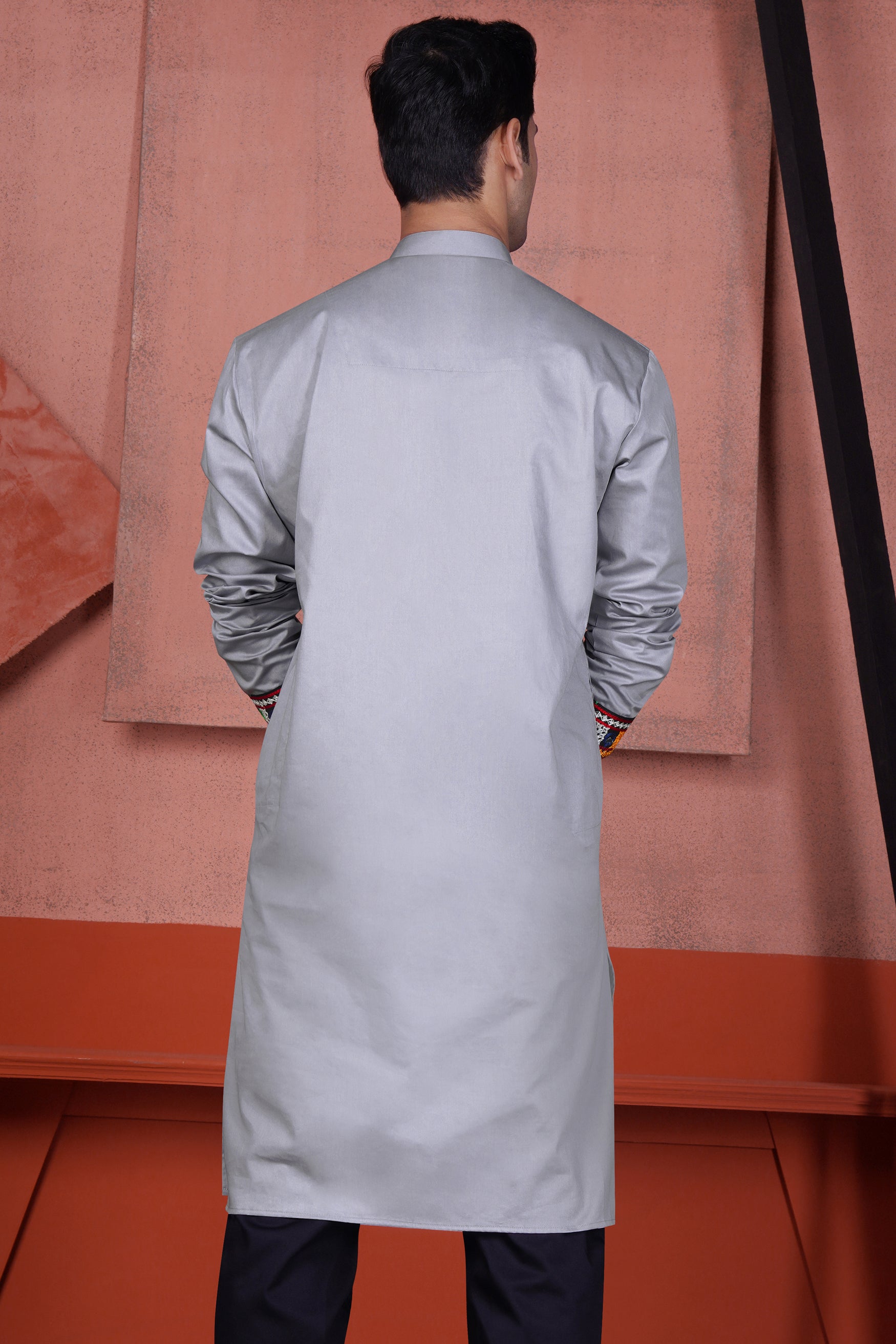 Haze Gray Multicolour Kutch Work Patches with Mirror Work Subtle Sheen Super Soft Premium Cotton Designer Kurta