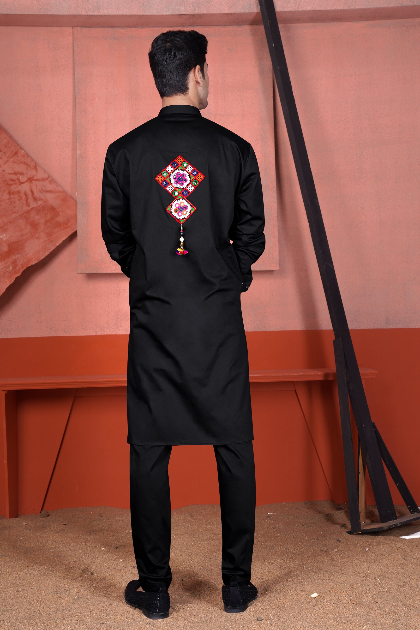 Jade Black Multicolour Kutch Work Patches with Mirror Work Subtle Sheen Super Soft Premium Cotton Designer Kurta