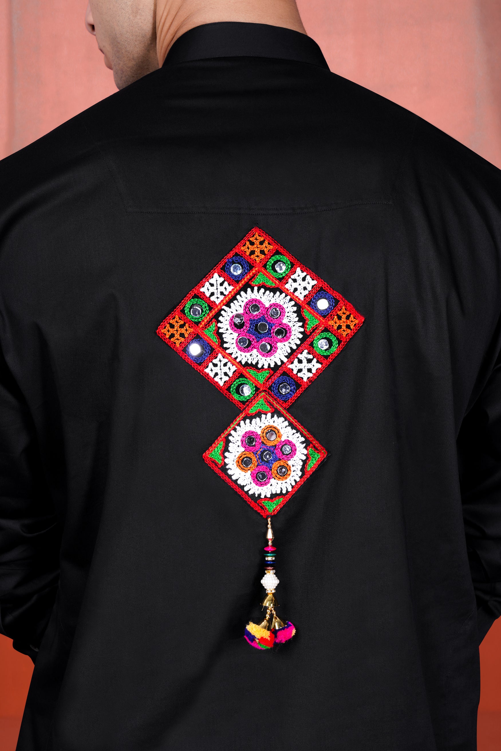 Jade Black Multicolour Kutch Work Patches with Mirror Work Subtle Sheen Super Soft Premium Cotton Designer Kurta