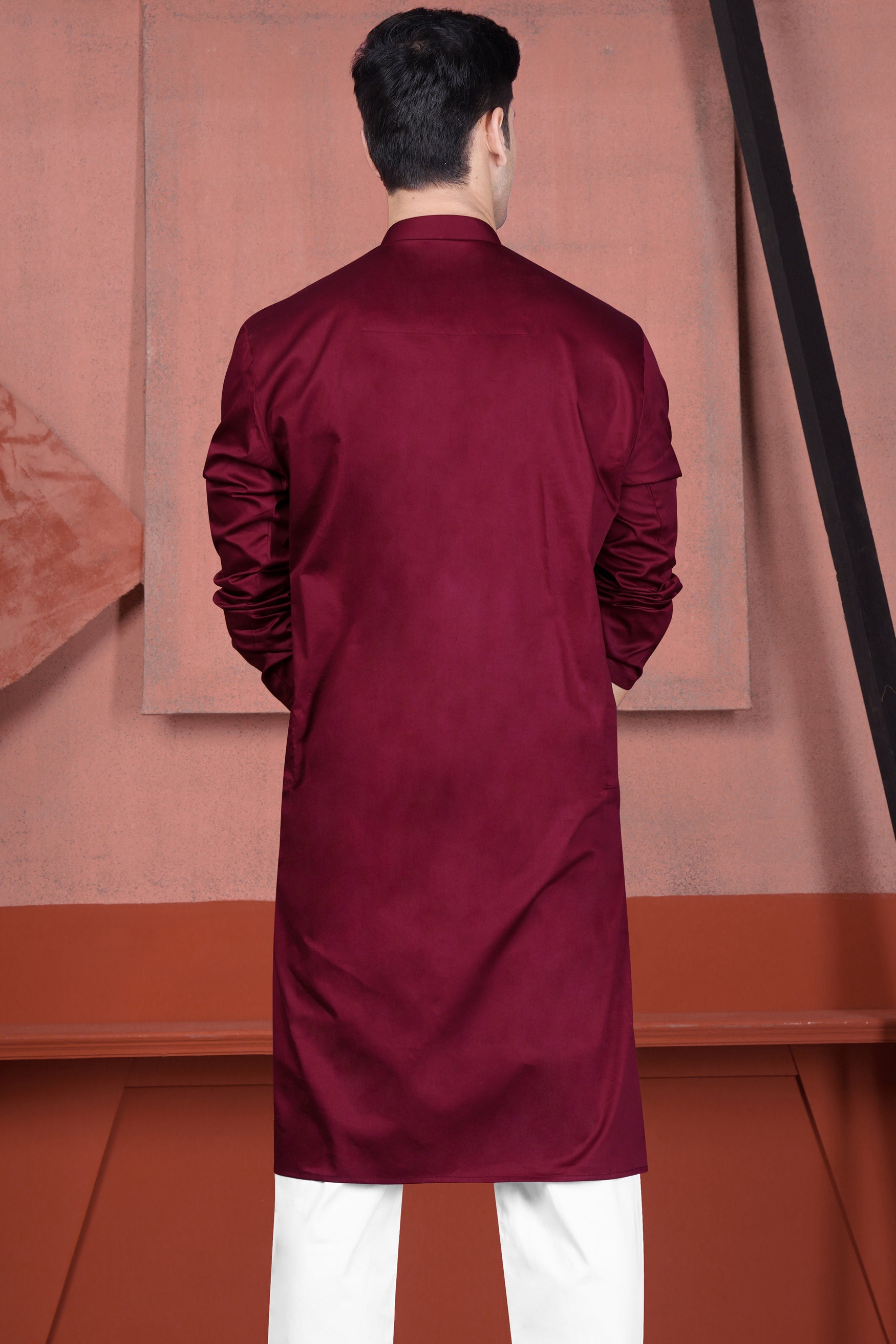 Persian Plum Vertical Kutch Work Patches with Mirror Work Subtle Sheen Super Soft Premium Cotton Designer Kurta