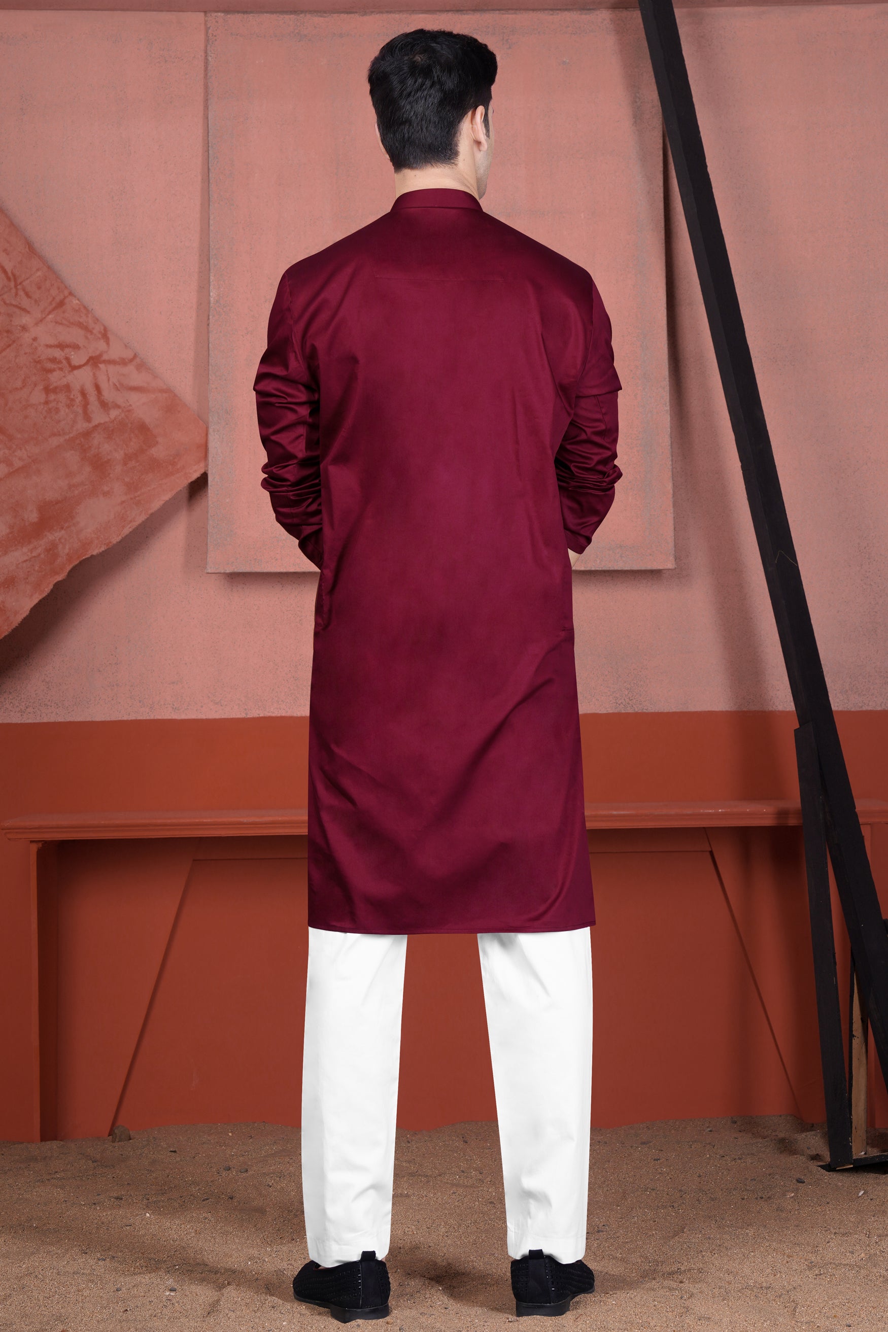 Persian Plum Vertical Kutch Work Patches with Mirror Work Subtle Sheen Super Soft Premium Cotton Designer Kurta