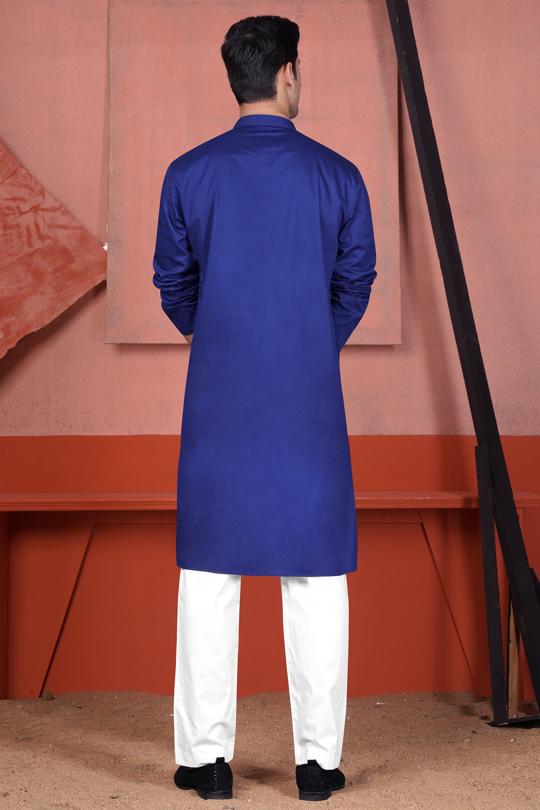 Admiral Blue Horizontal Kutch Work Patches with Mirror Work Subtle Sheen Super Soft Premium Cotton Designer Kurta