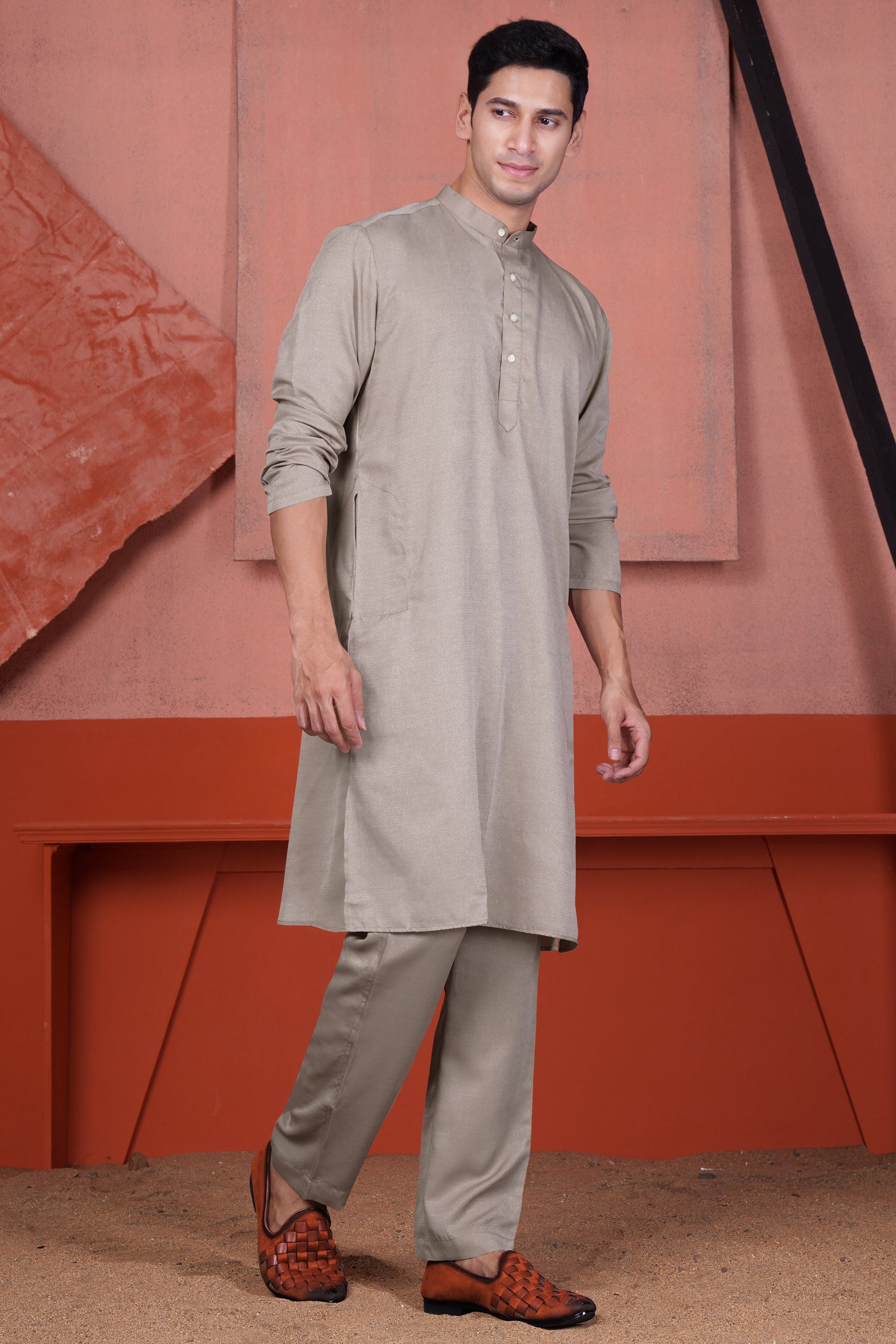 Nobel Brown Textured Viscose Kurta