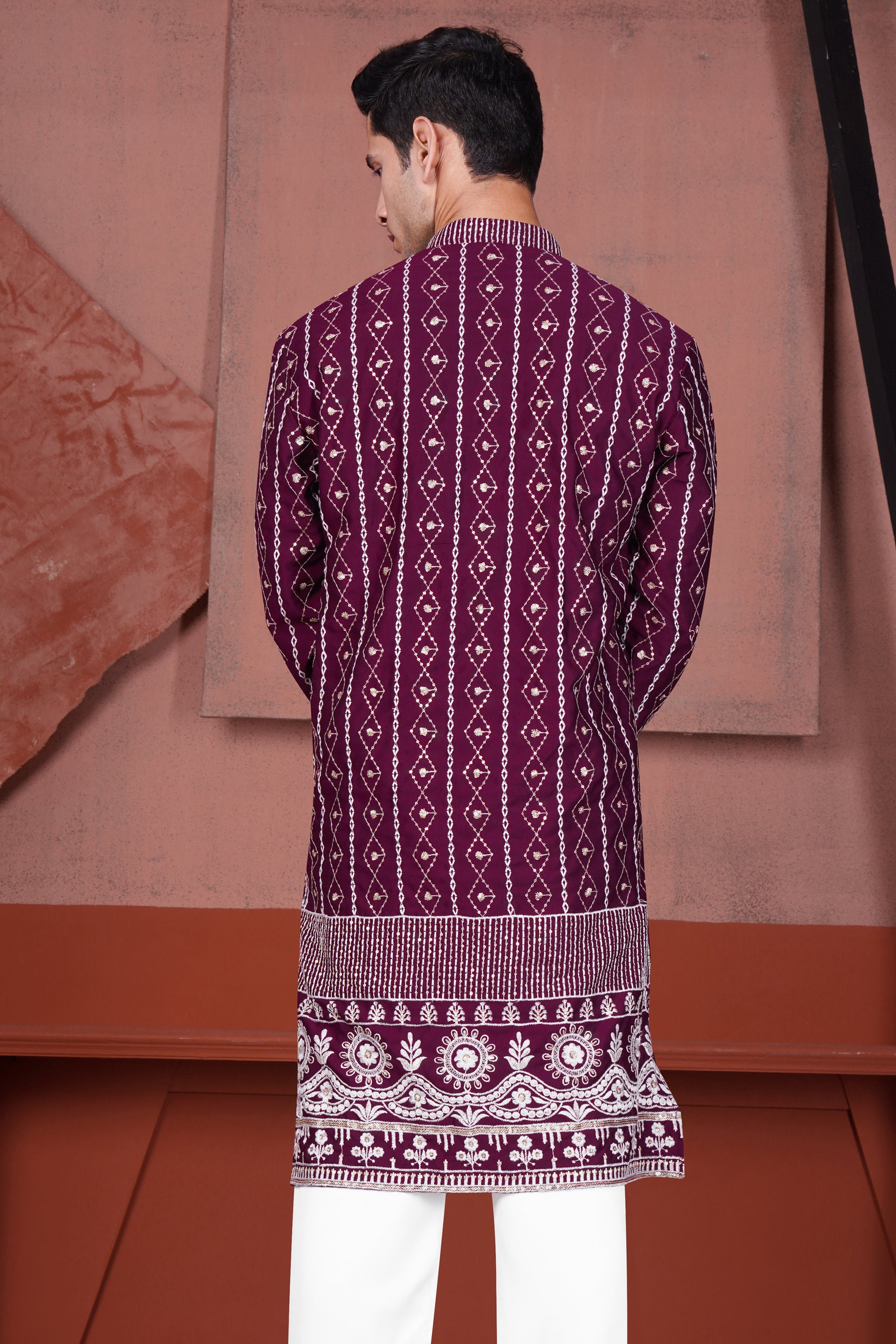 Pansy Purple Cotton Thread Embroidered Viscose Designer Kurta