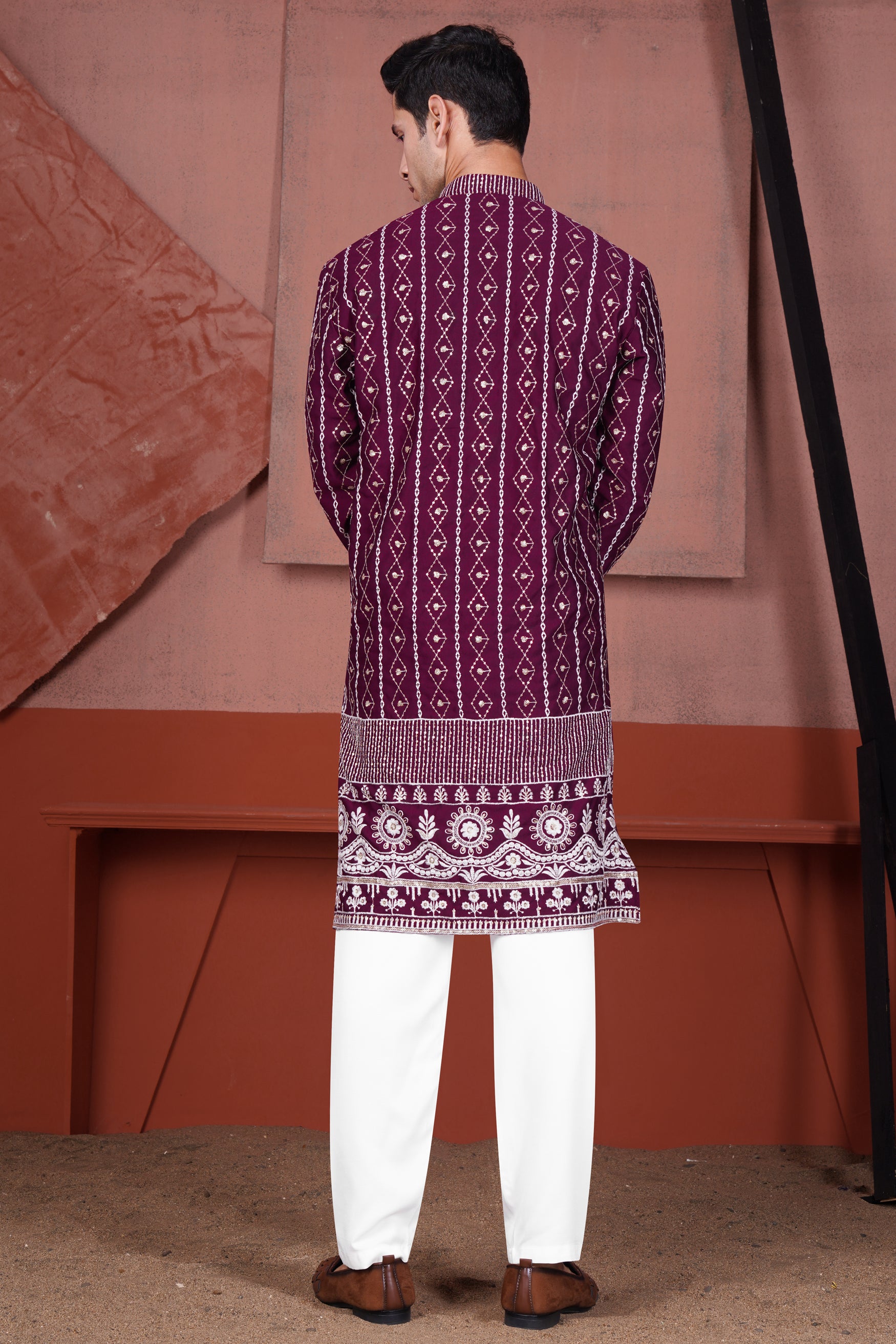 Pansy Purple Cotton Thread Embroidered Viscose Designer Kurta