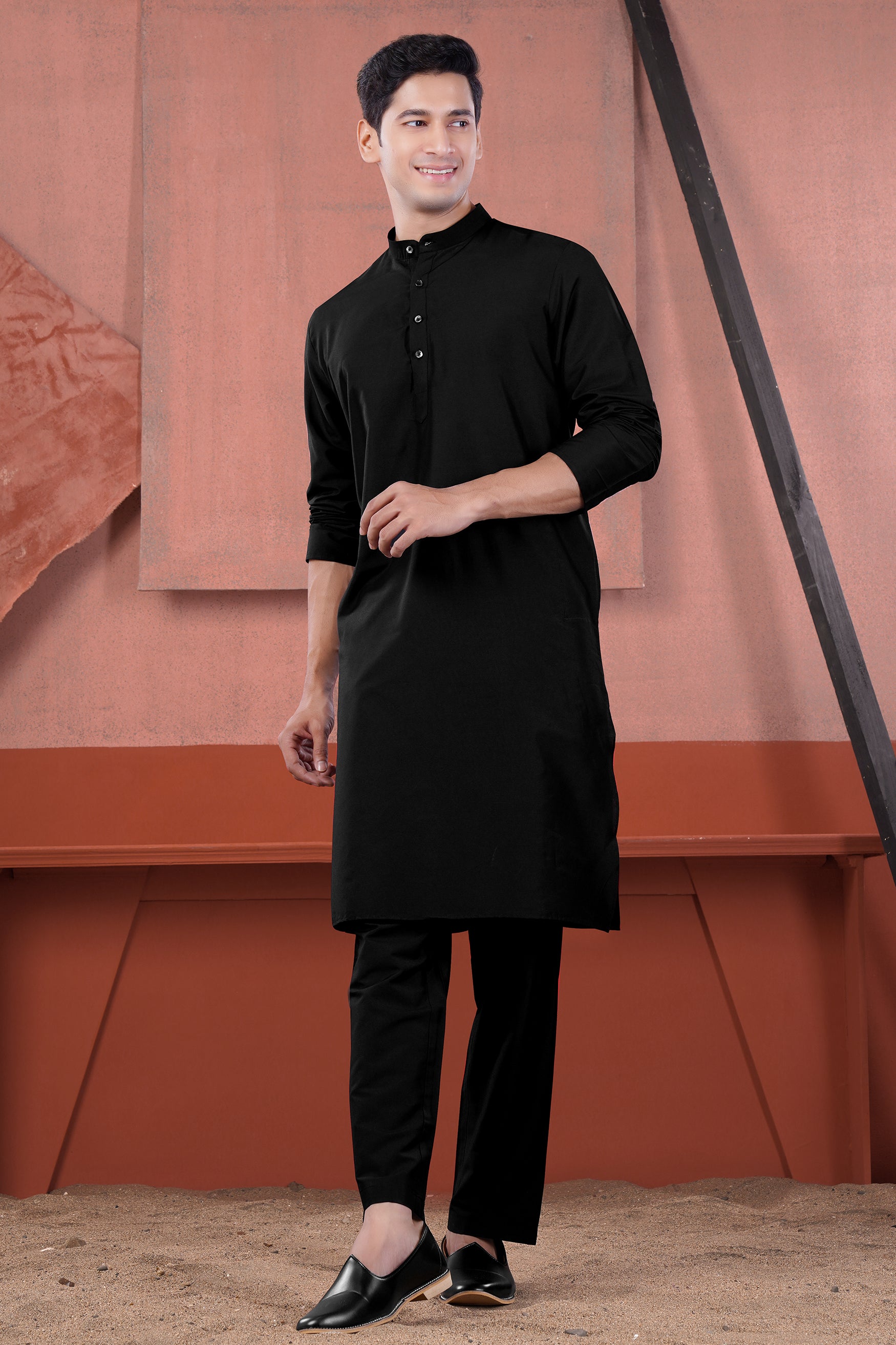 Jade Black Subtle Sheen Viscose Kurta