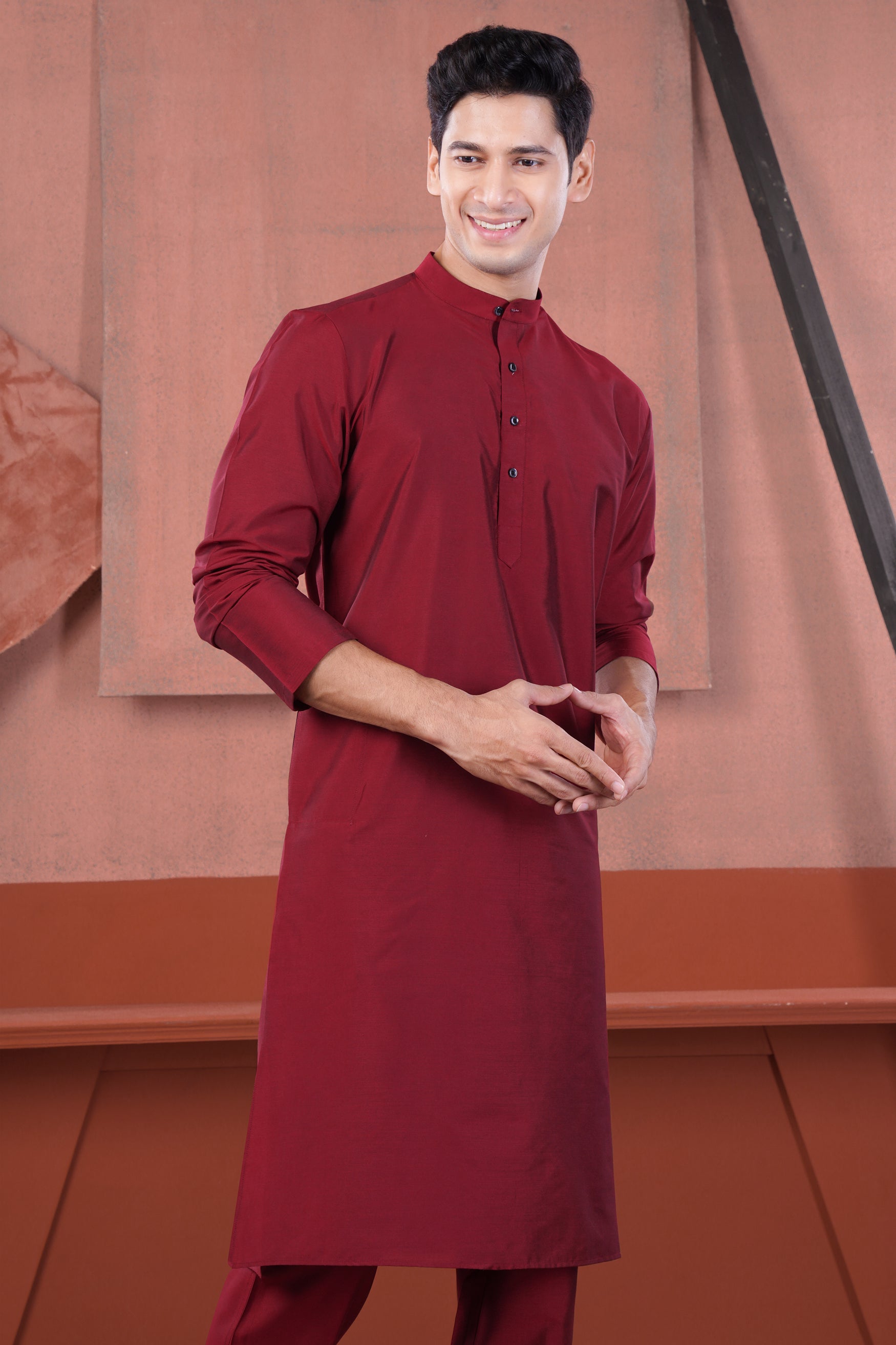 Merlot Red Subtle Sheen Viscose Kurta