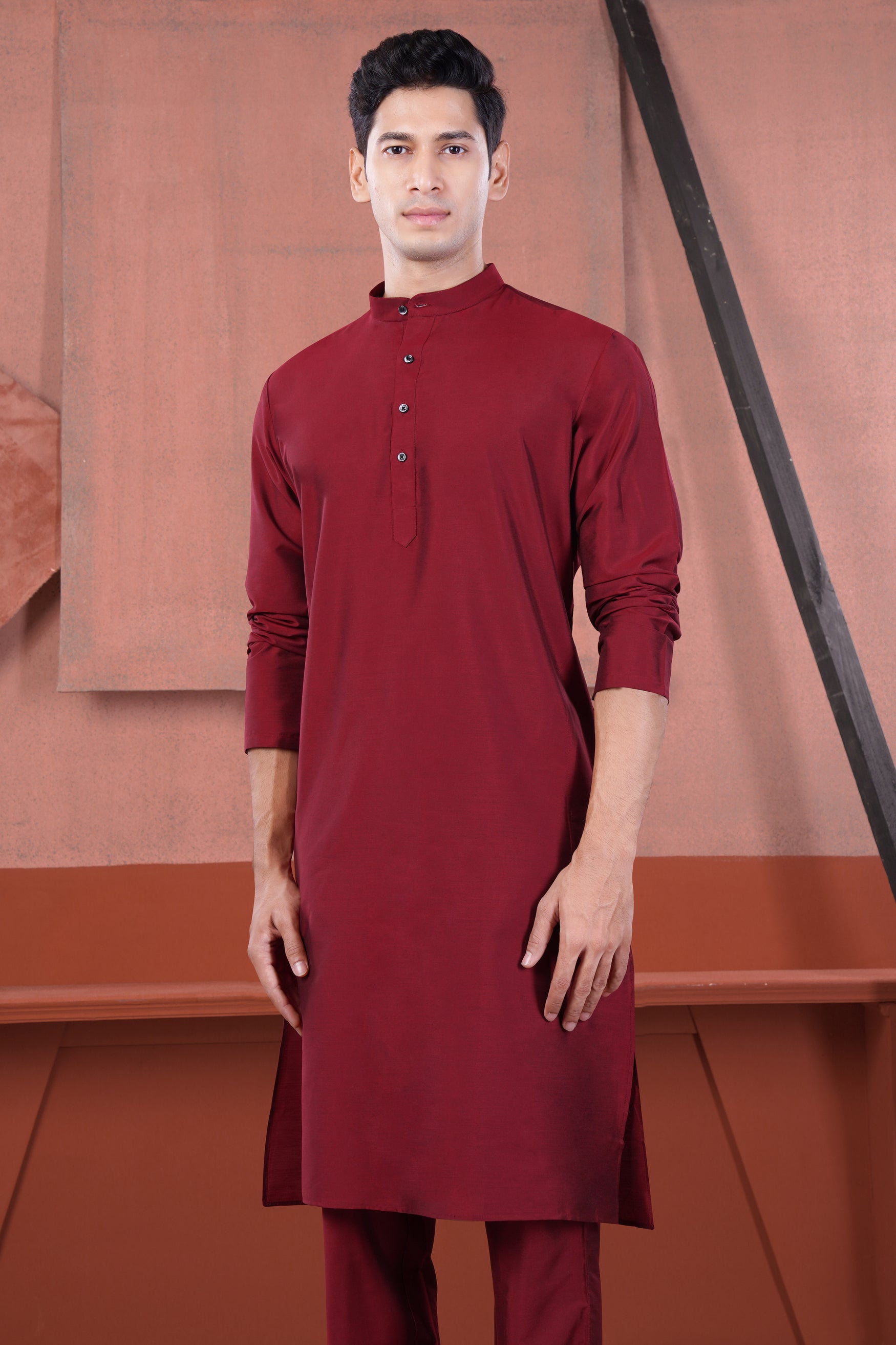 Merlot Red Subtle Sheen Viscose Kurta