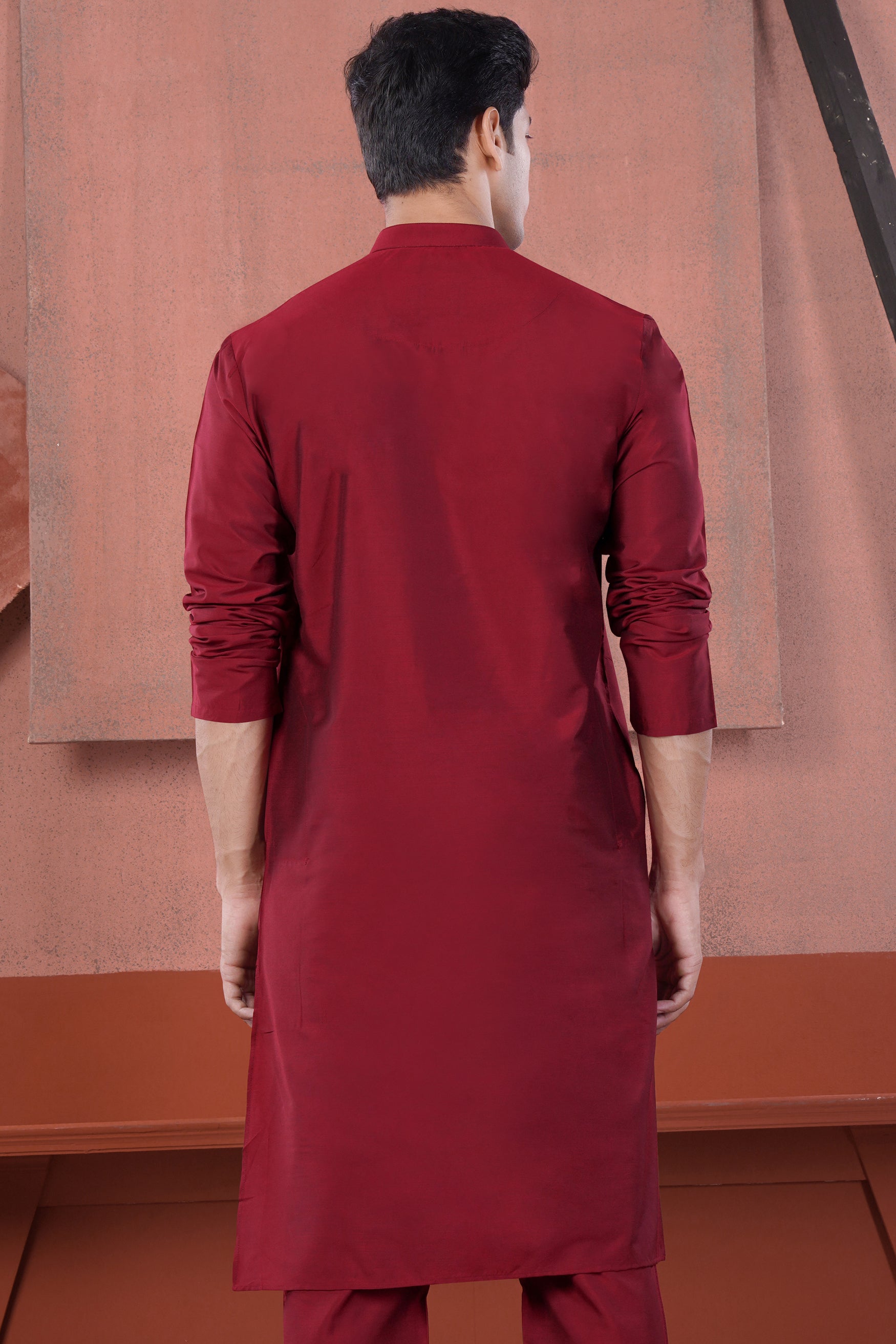 Merlot Red Subtle Sheen Viscose Kurta