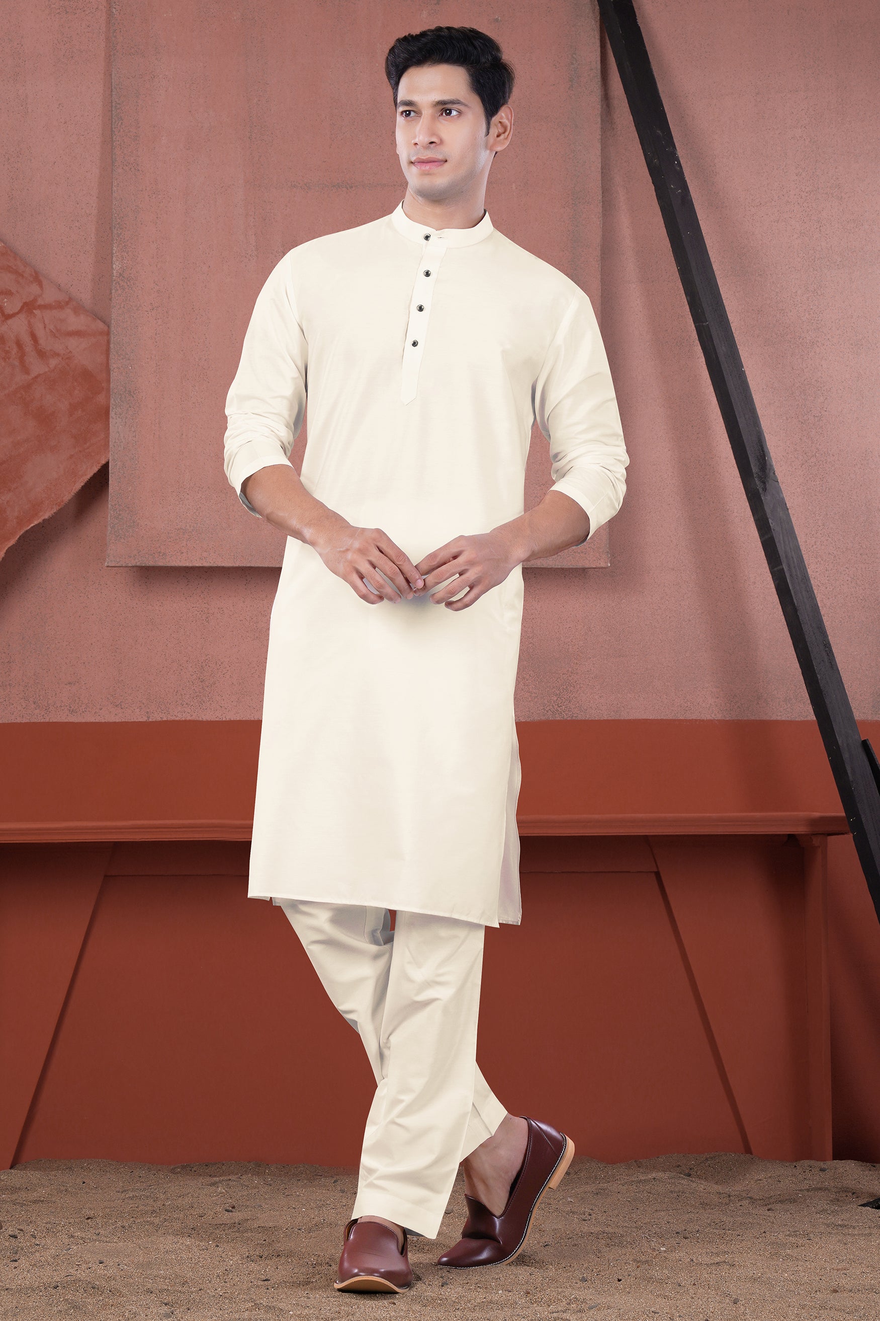 Janna Beige Subtle Sheen Viscose Kurta