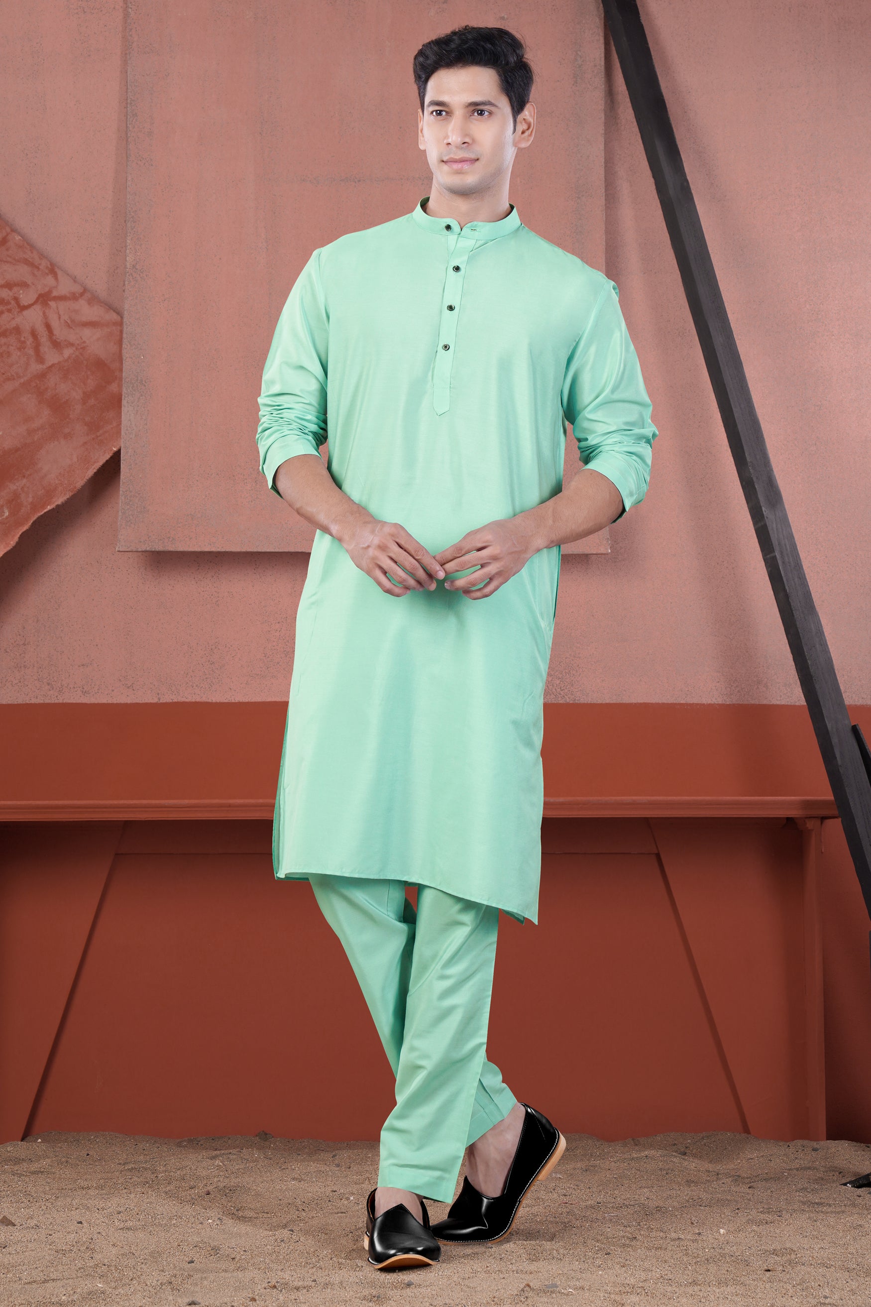 Jagged Green Subtle Sheen Viscose Kurta