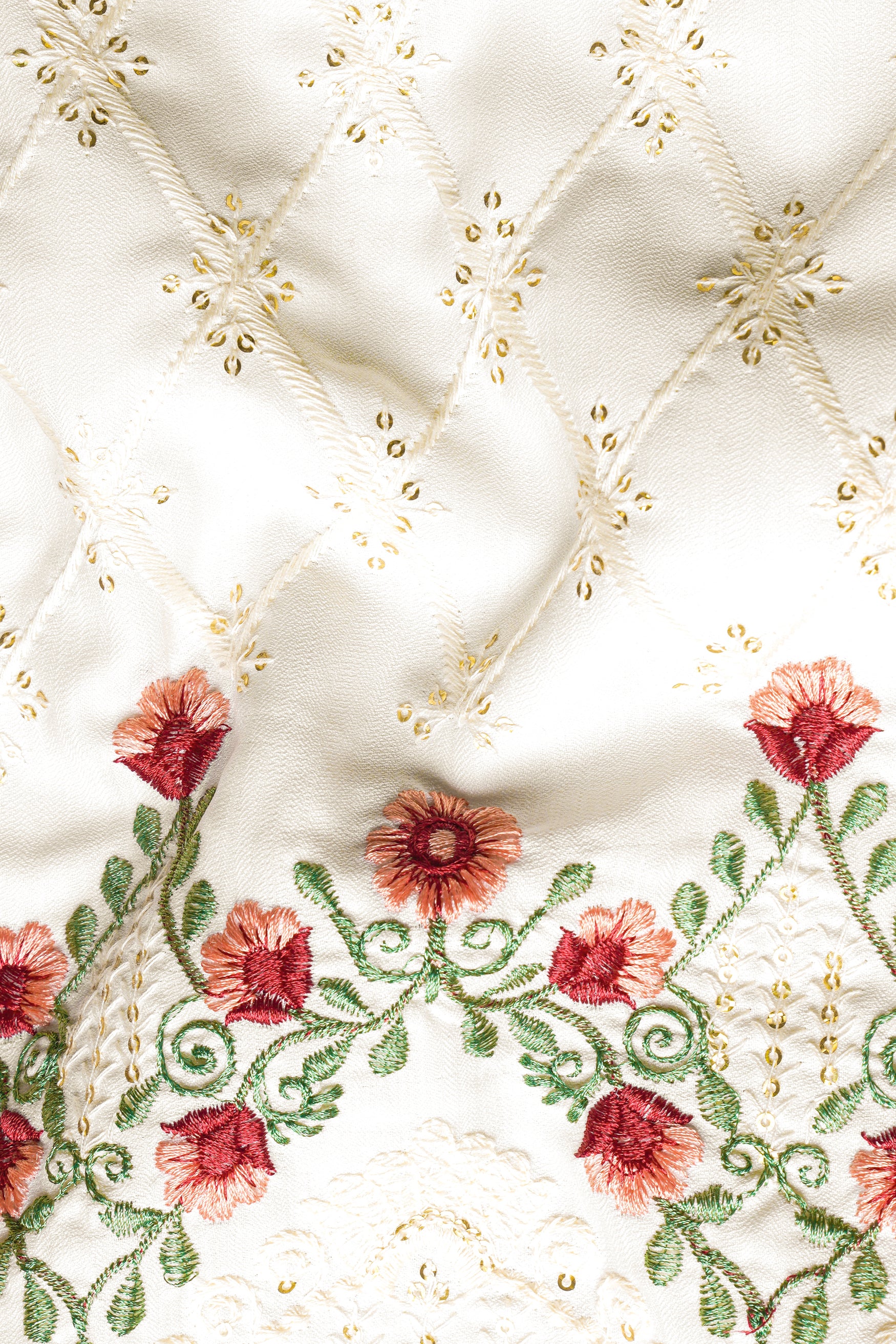 Albescent Cream Floral Multi Colour Thread and Sequin Embroidered Designer Kurta