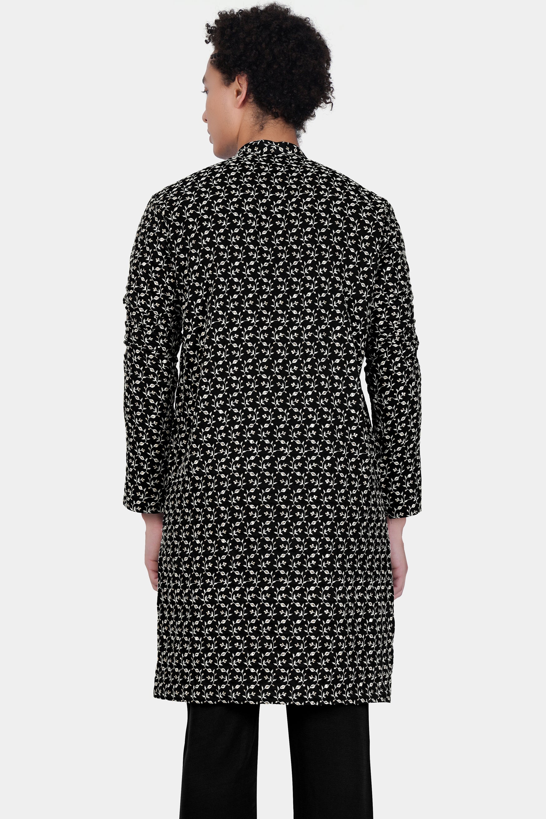 Jade Black Ditsy Pattern Thread and Sequin Embroidered Subtle Sheen Viscose Designer Kurta
