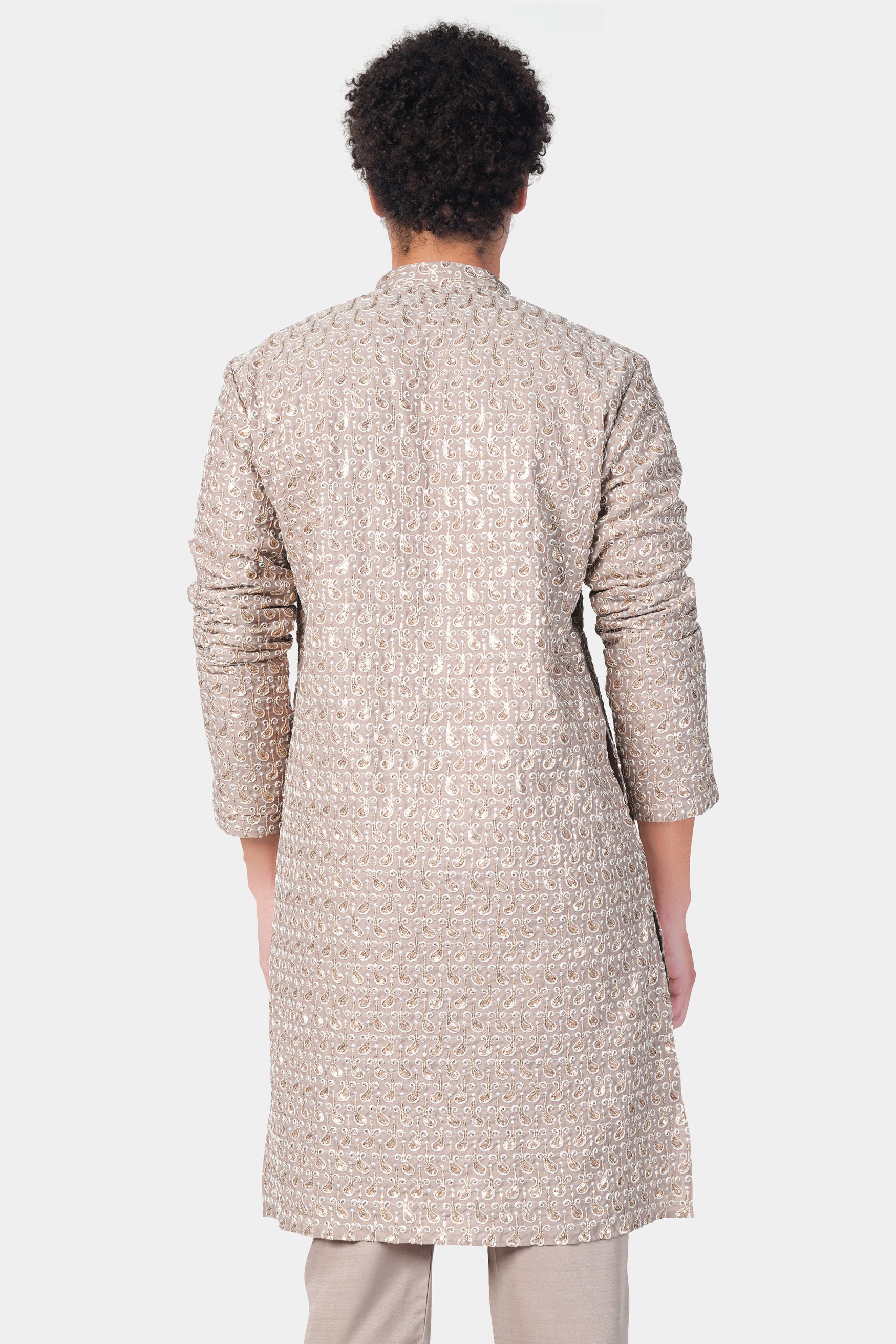 Foggy Brown Paisley Pattern Thread and Sequin Embroidered Subtle Sheen Viscose Designer Kurta