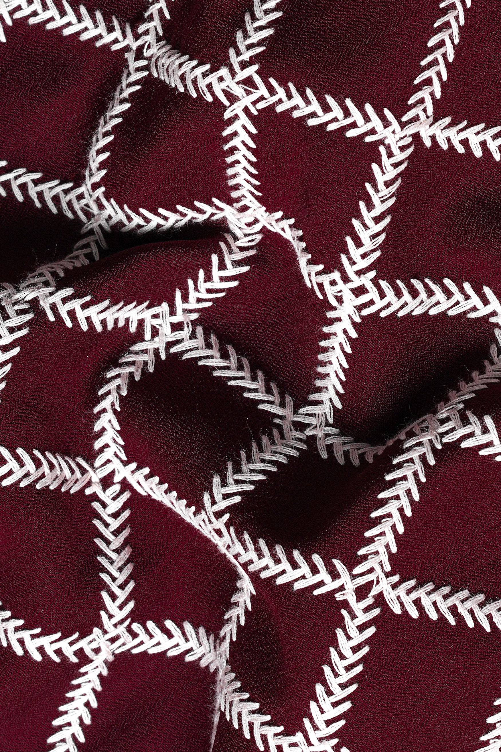 Aubergine Maroon and White Geometric Pattern Thread Embroidered Subtle Sheen Viscose Designer Kurta