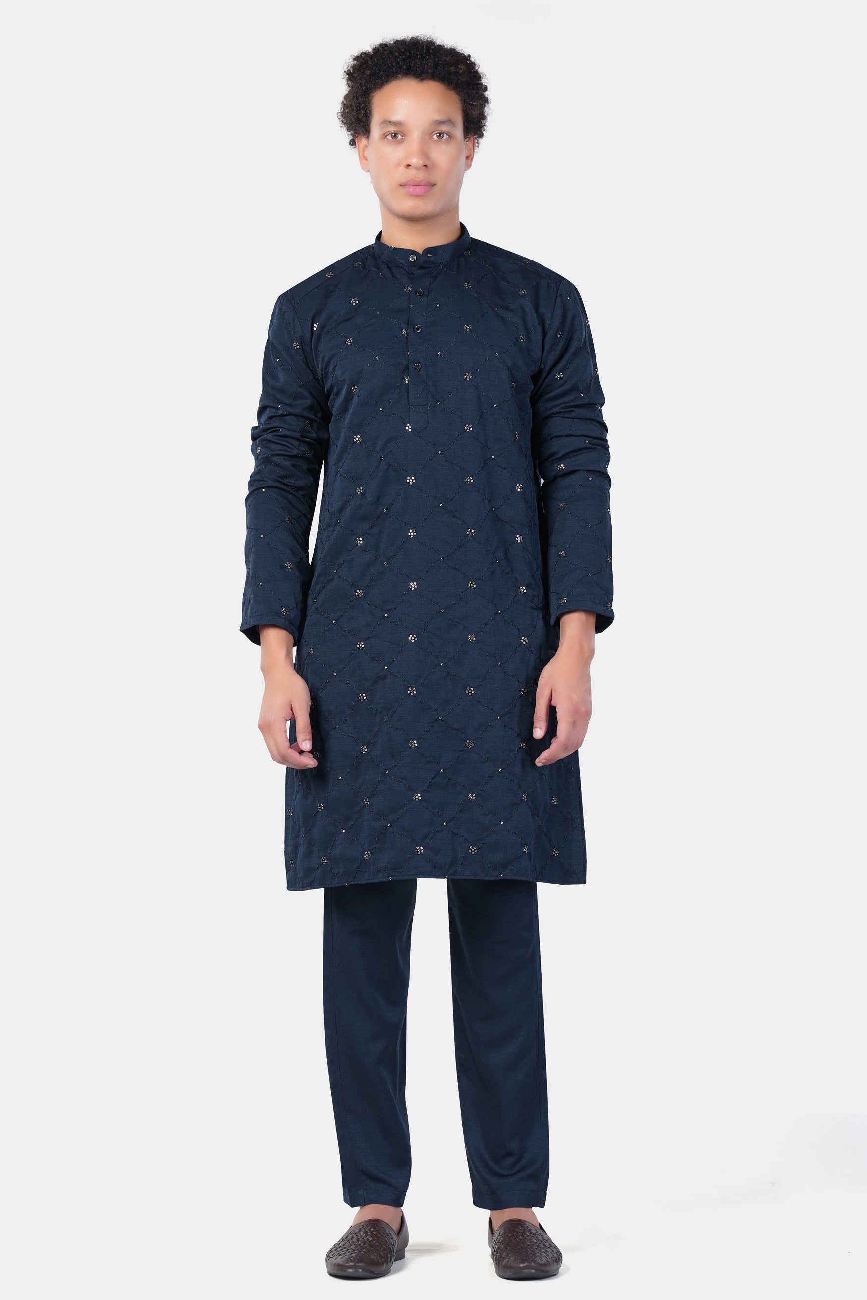 Mirage Blue floral Thread and Sequin Embroidered Subtle Sheen Viscose Designer Kurta