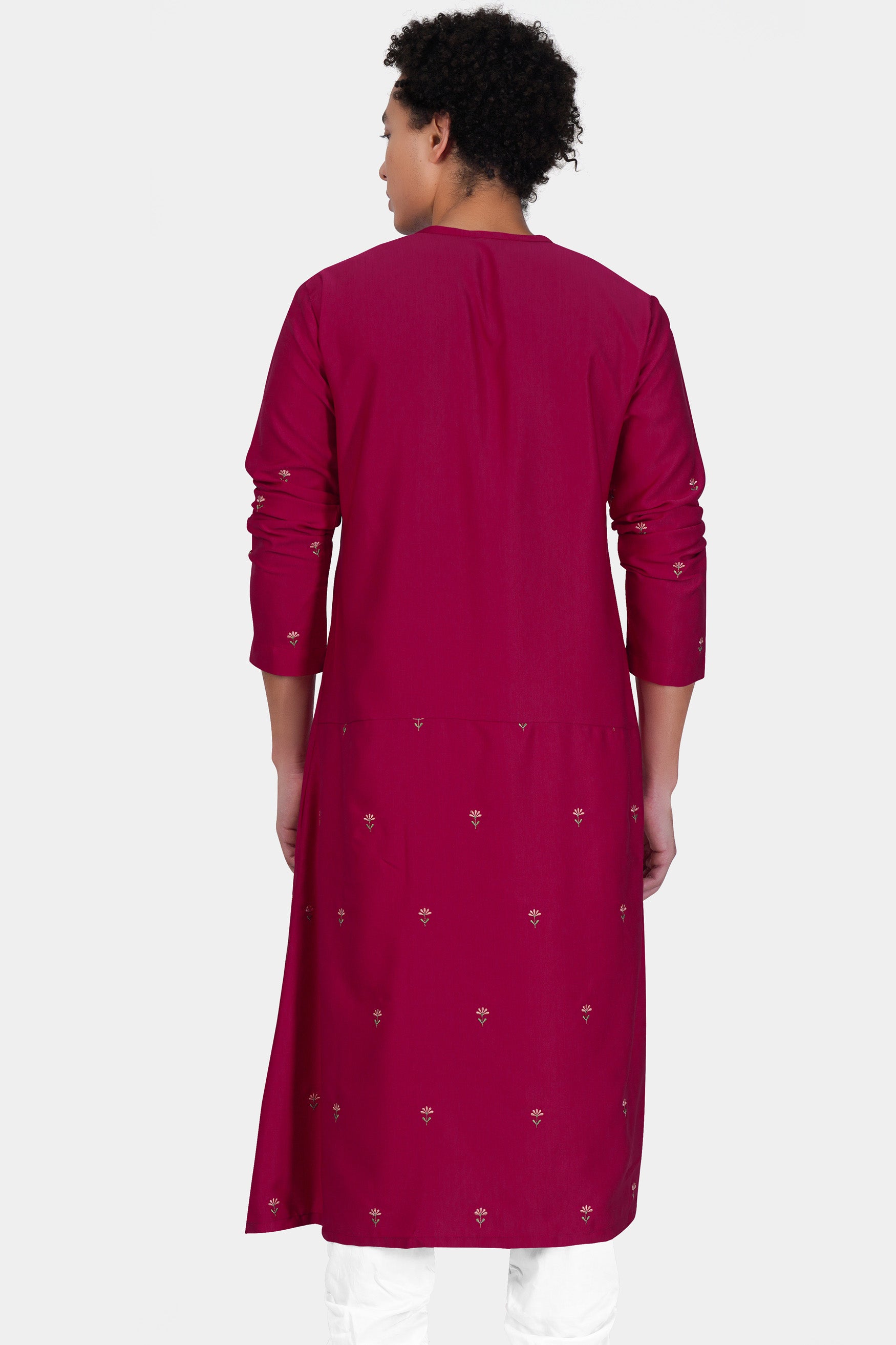 Rubine Maroon Floral Embroidered Viscose Designer Kurta