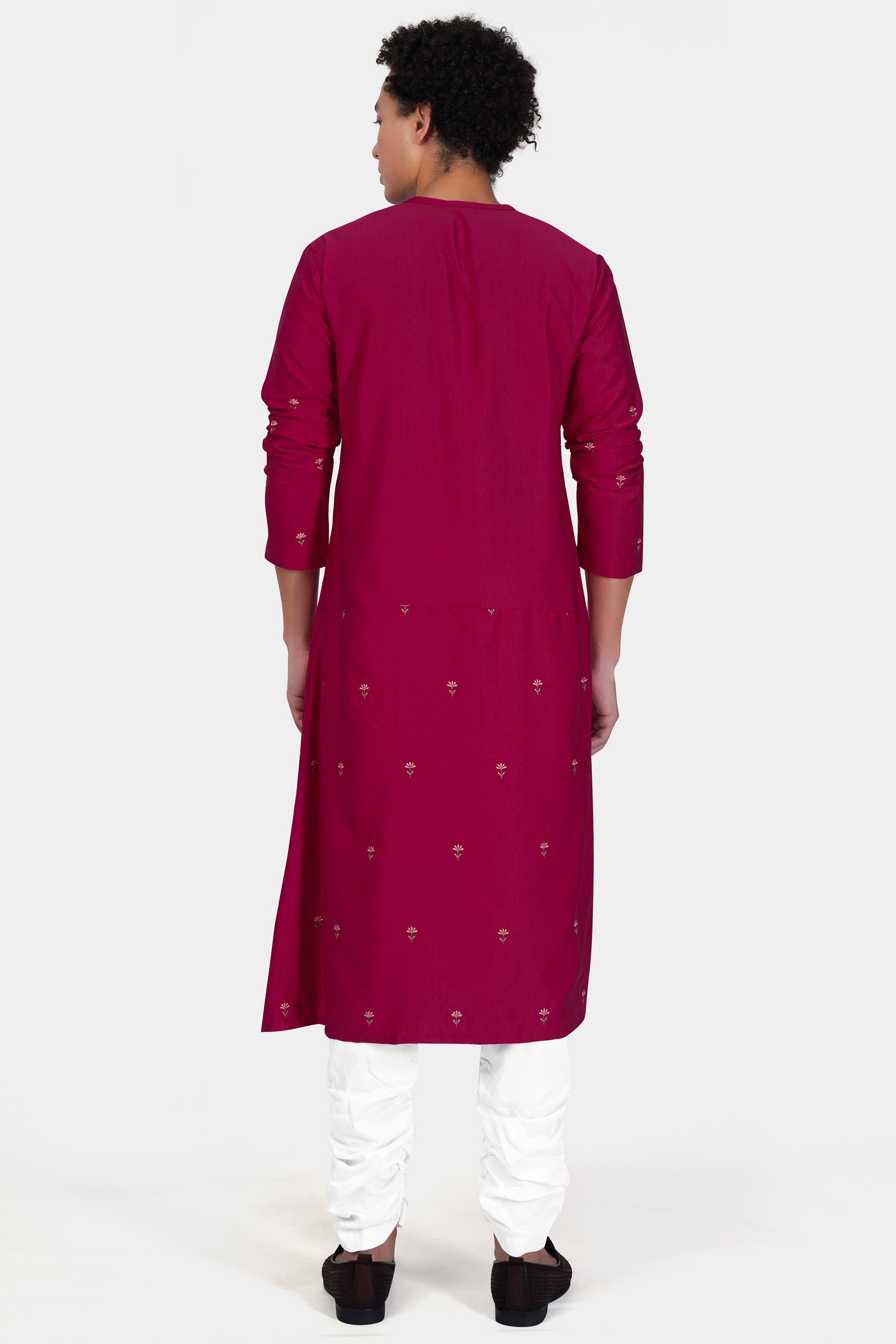 Rubine Maroon Floral Embroidered Viscose Designer Kurta